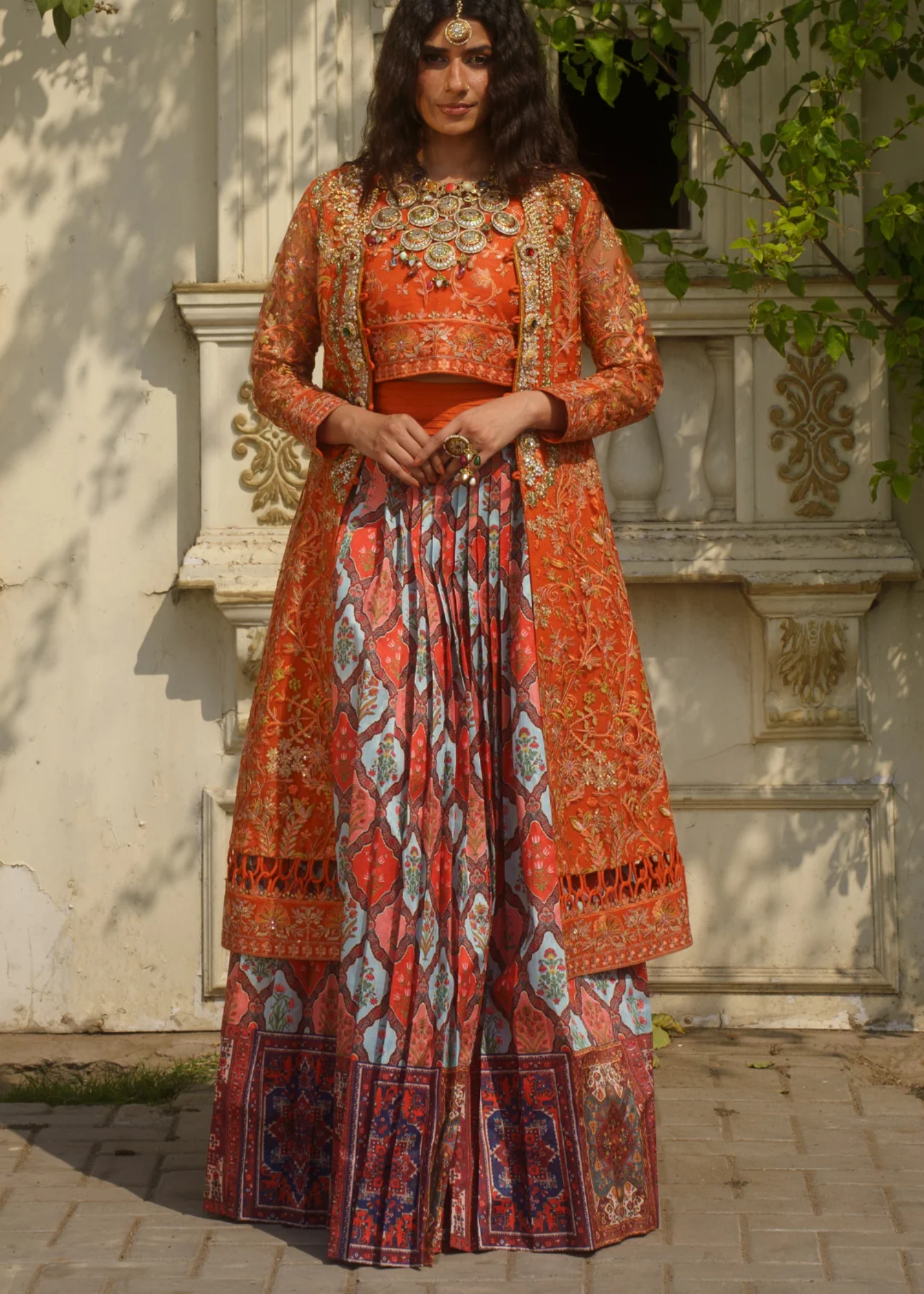 raw silk Lehenga in Orange