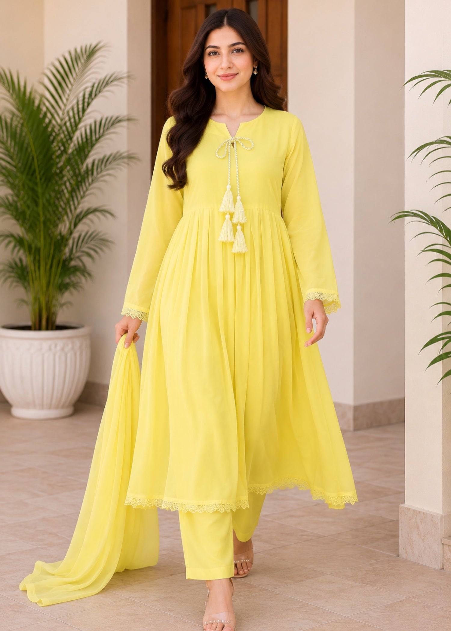 crinkle chiffon Maxi in Yellow