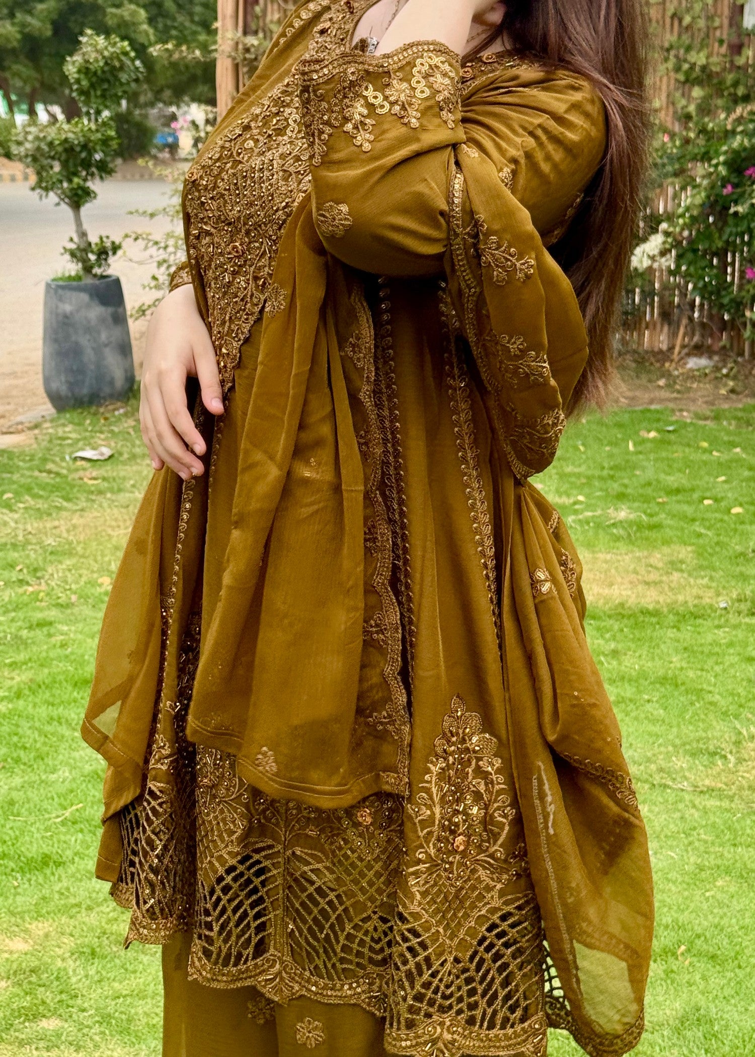 chiffon Short Frock in Coffee brown