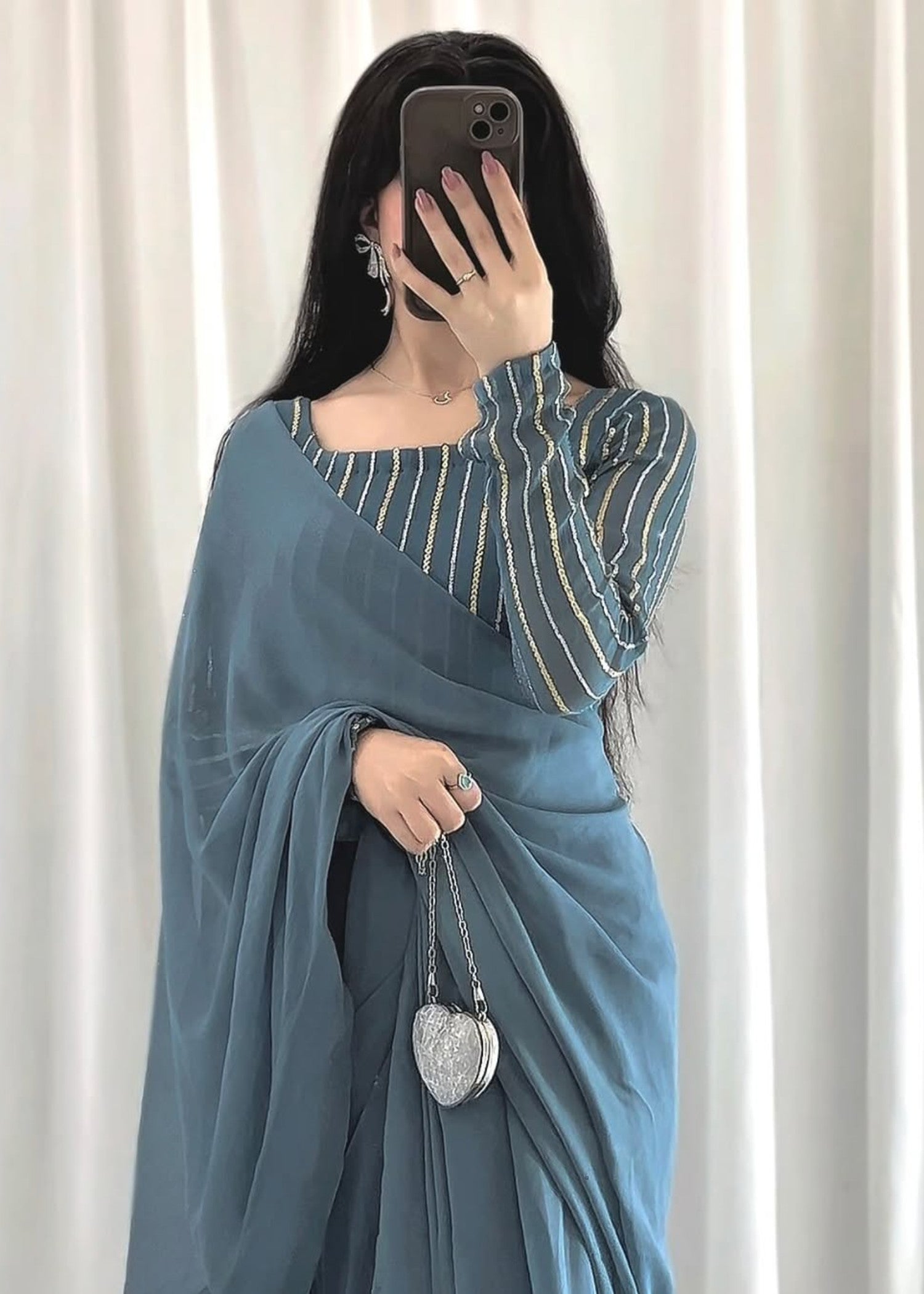 chiffon Saree in Powder blue