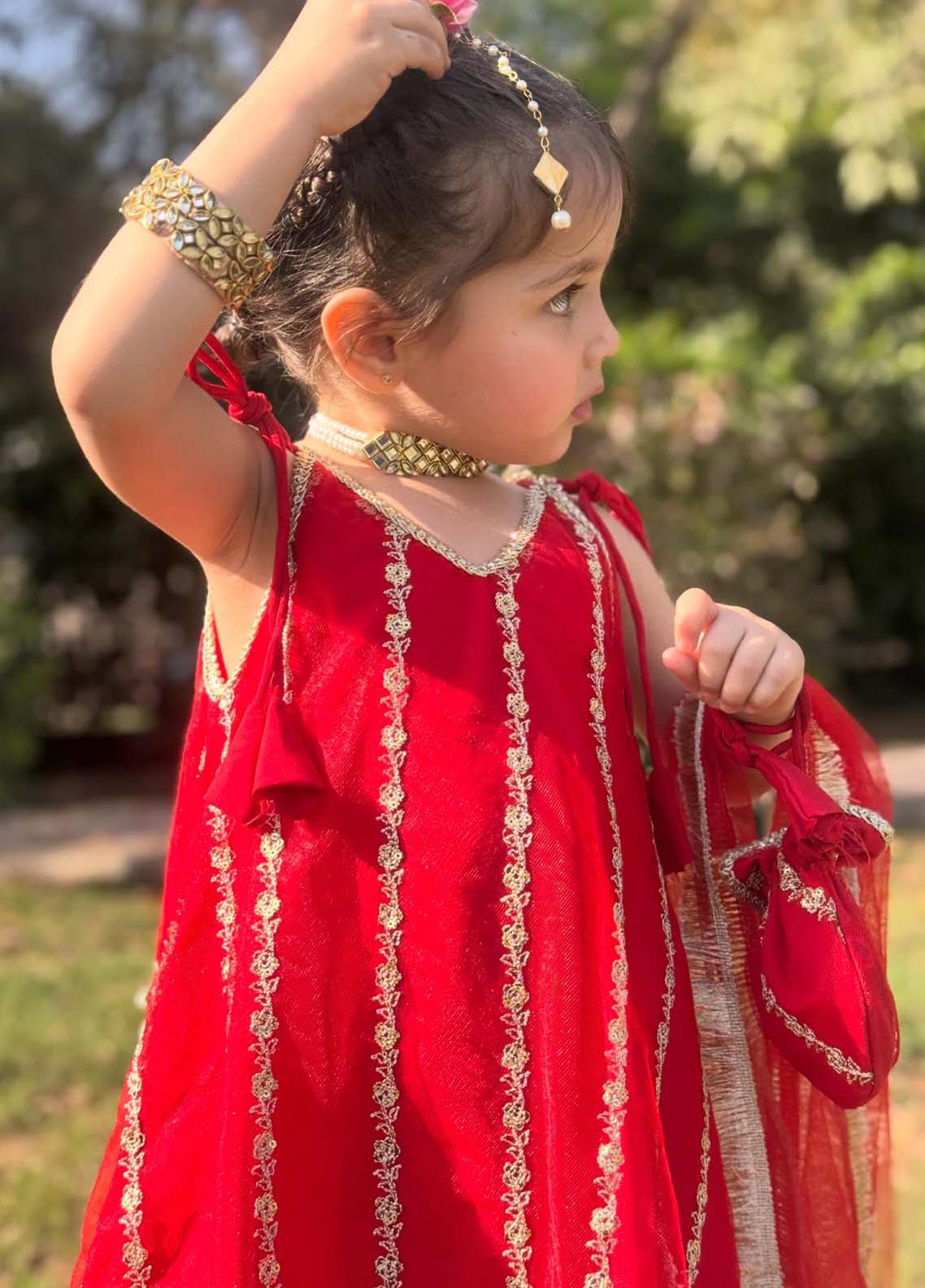 net Short Frock in Red