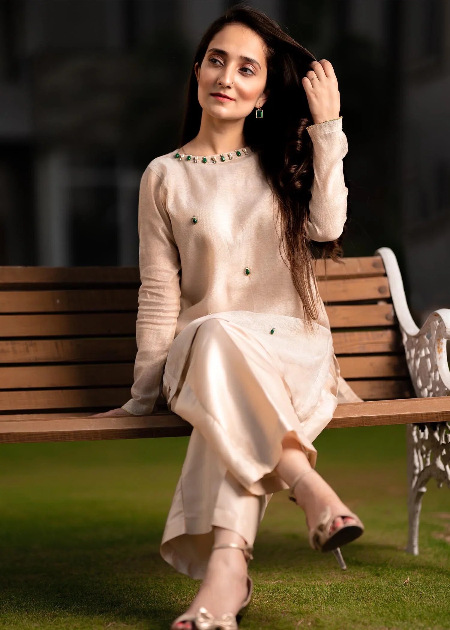 khaddi net Kurta Set in Goldenrod