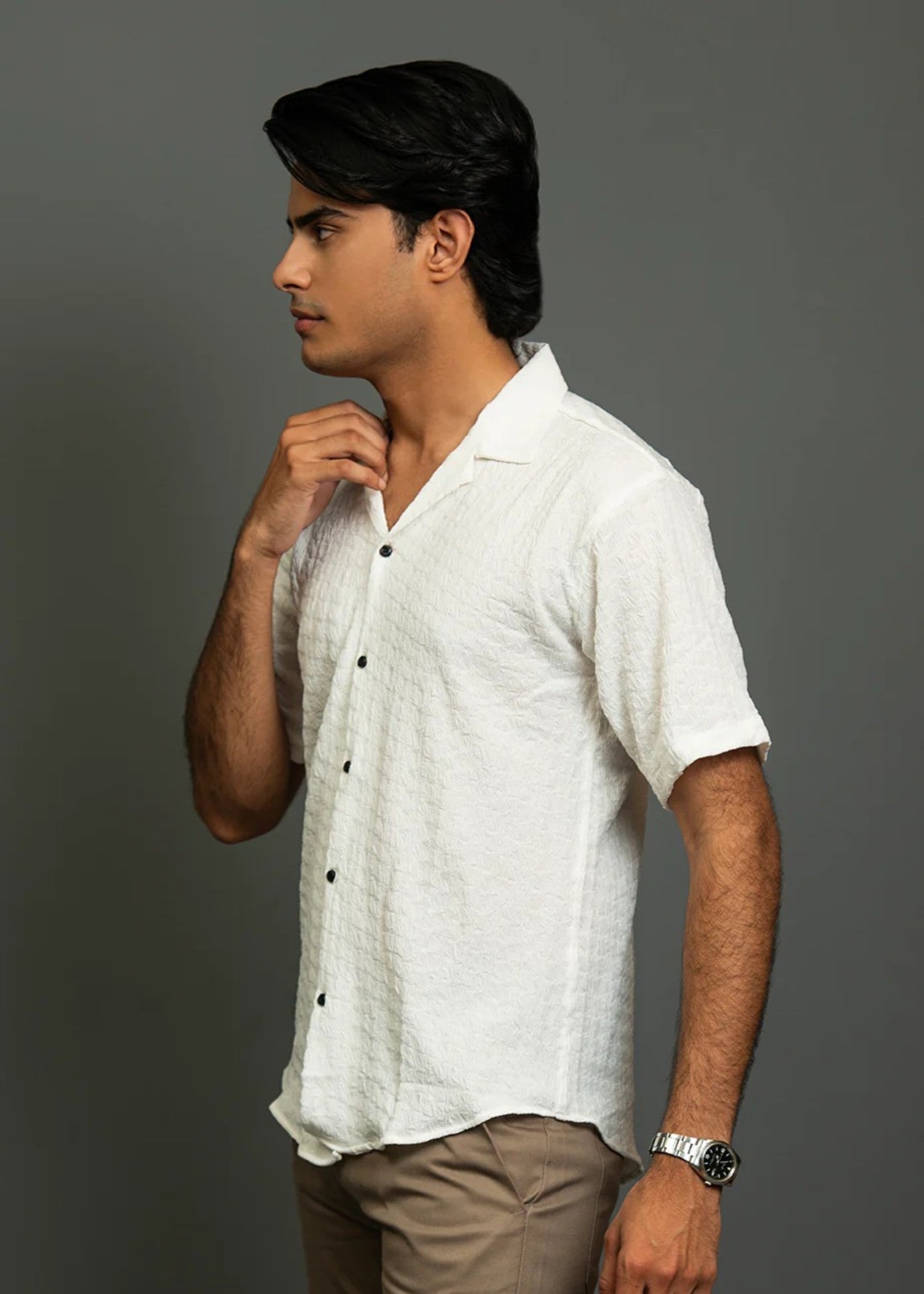 dobby Casual Shirt in White by Garb Galleria