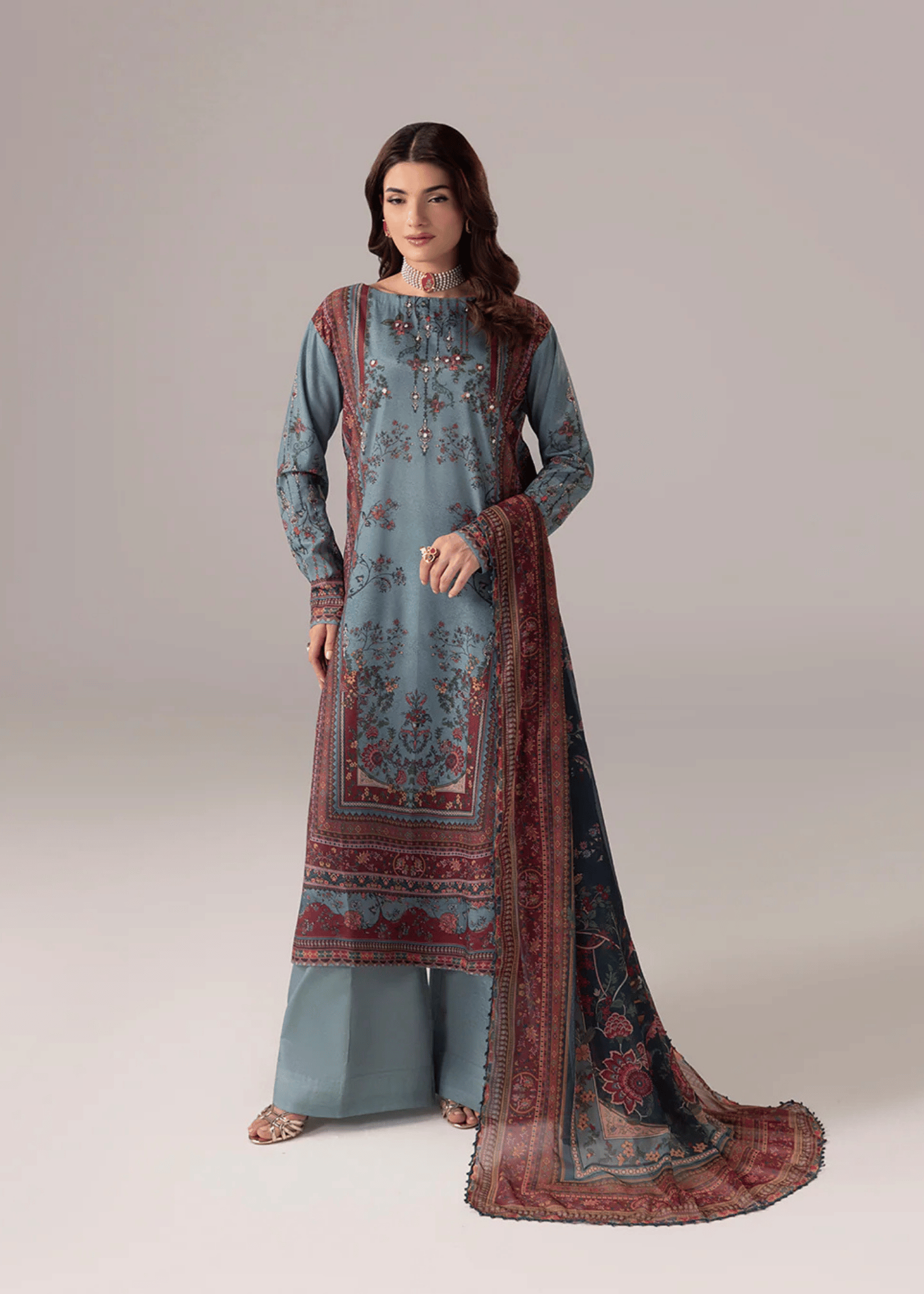 crepe silk Kurta Set in Shadow blue