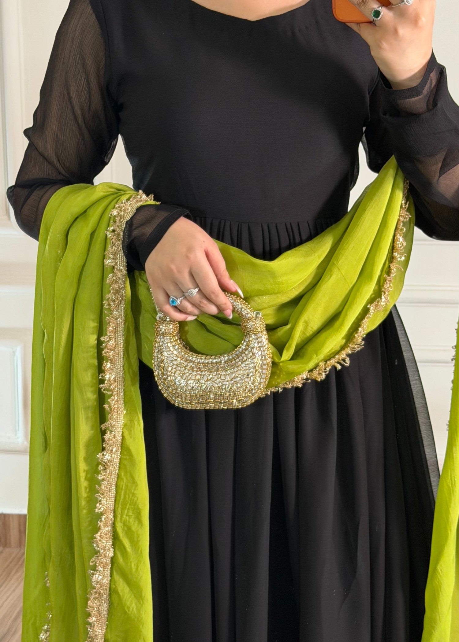 bemberg crinkle chiffon Maxi in Black, yellow green
