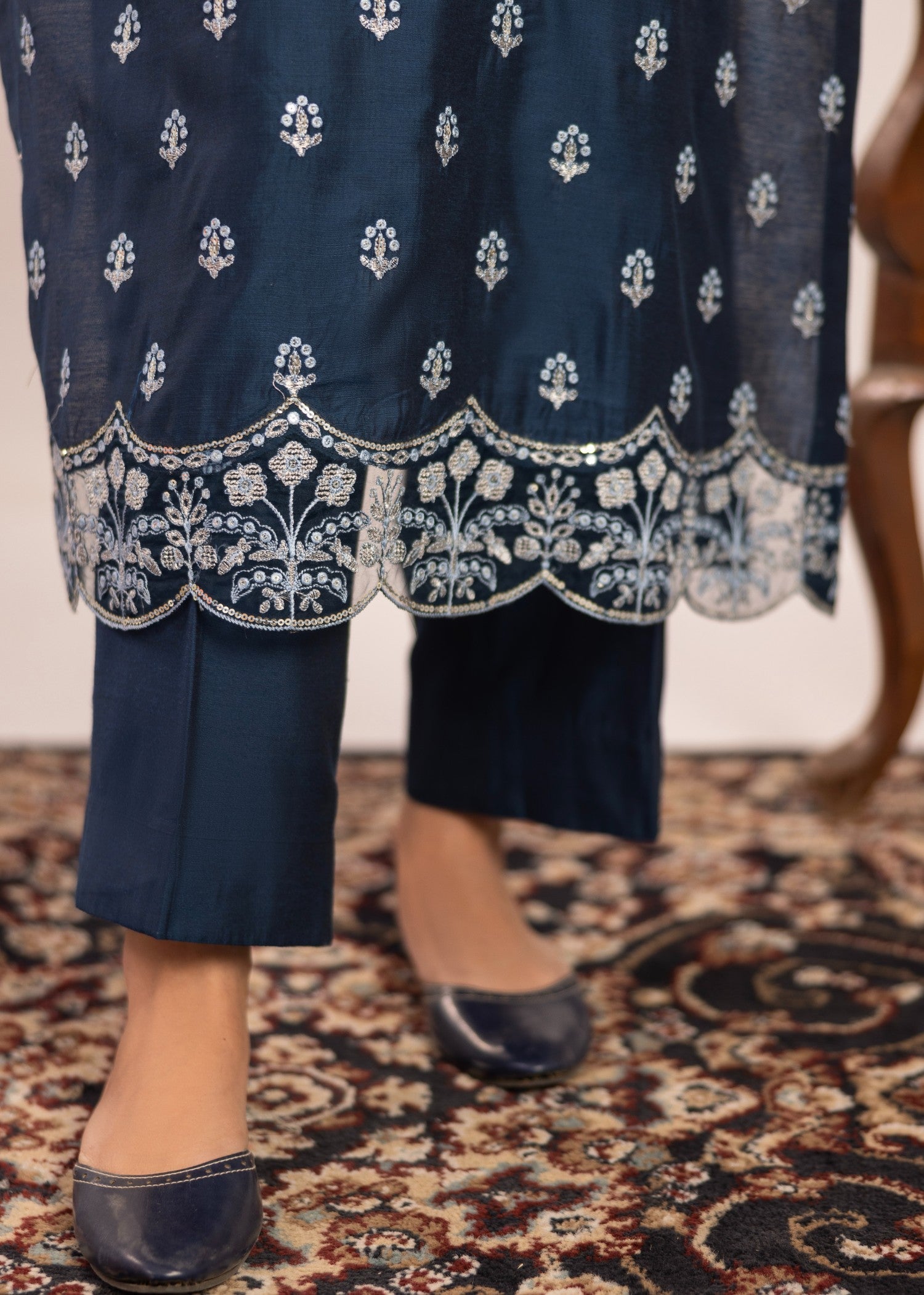 chambray Kurta Set in Blue