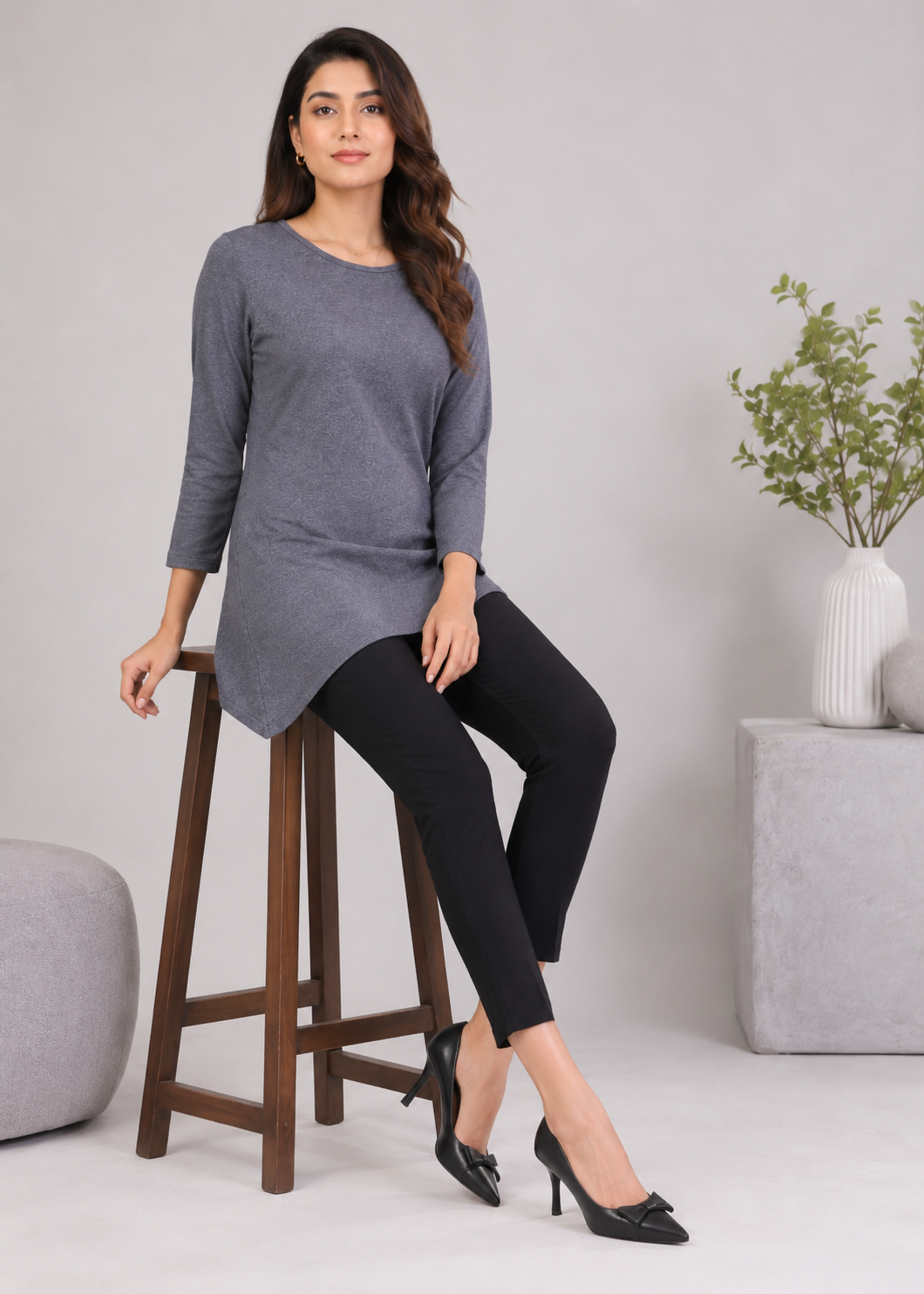 single jersey knit Top in Charcoal