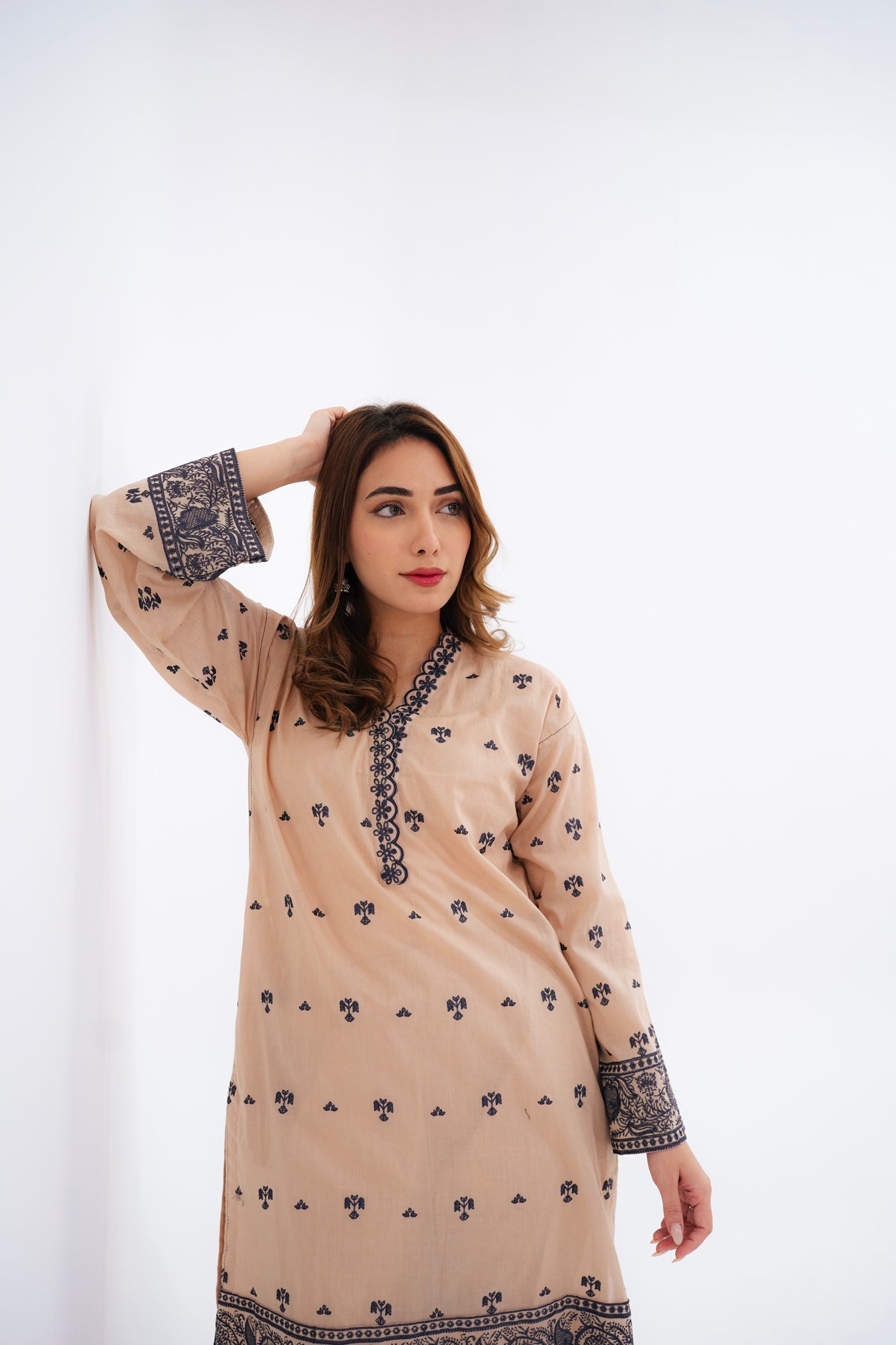 cambric Kurta Set in Beige