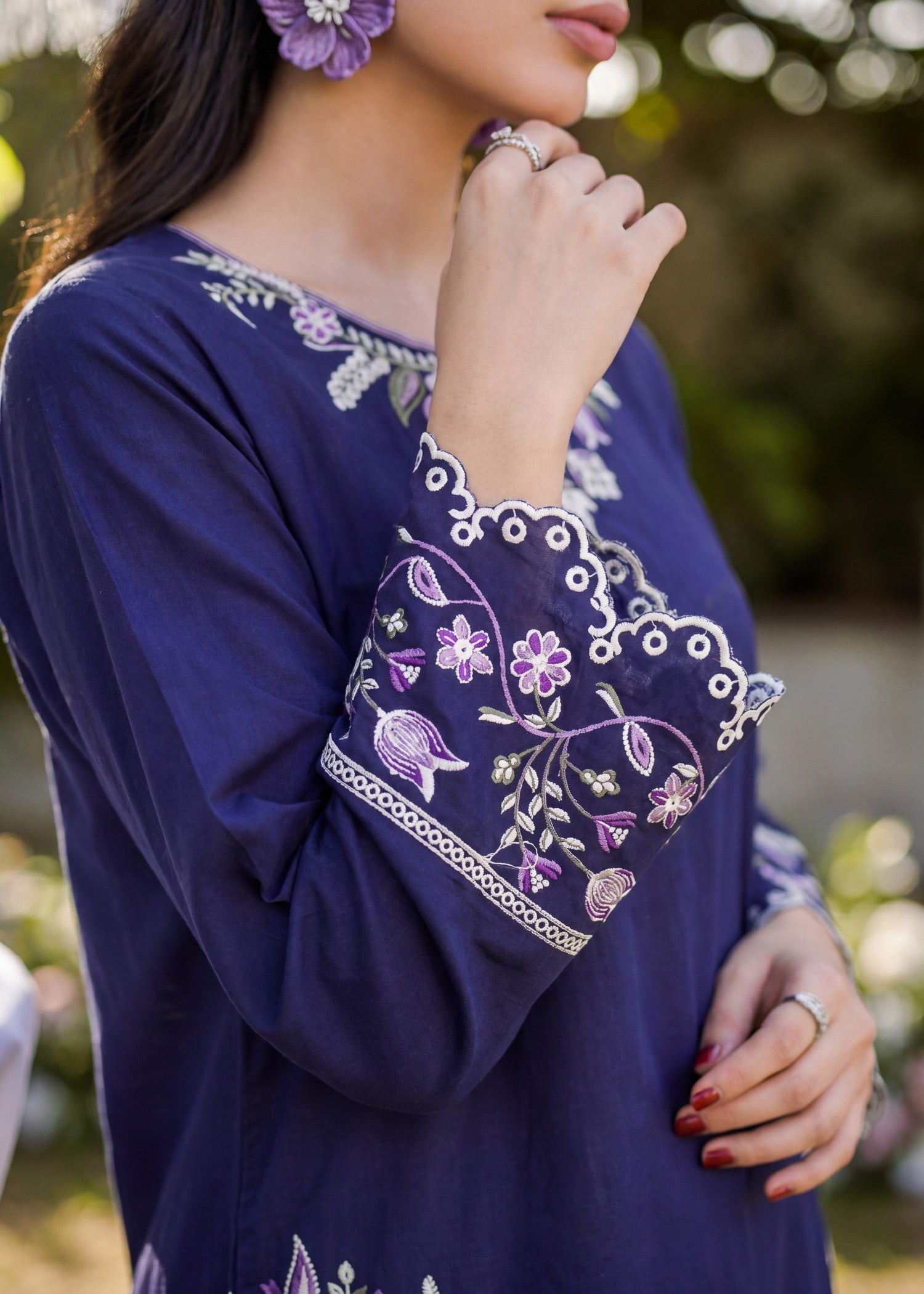 lawn Kurta Set in Navy blue