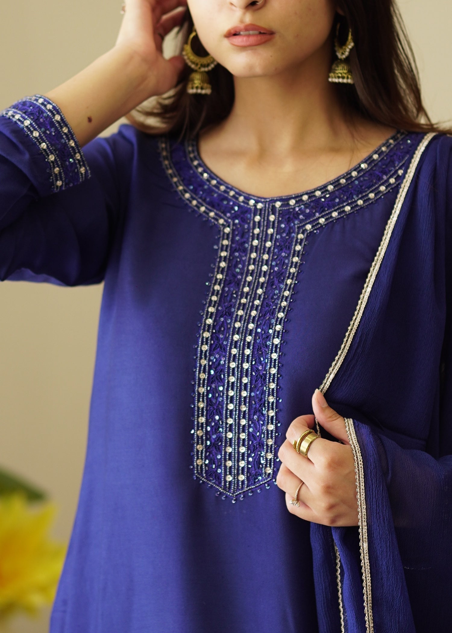 viscose raw silk Kurta Set in Dark blue