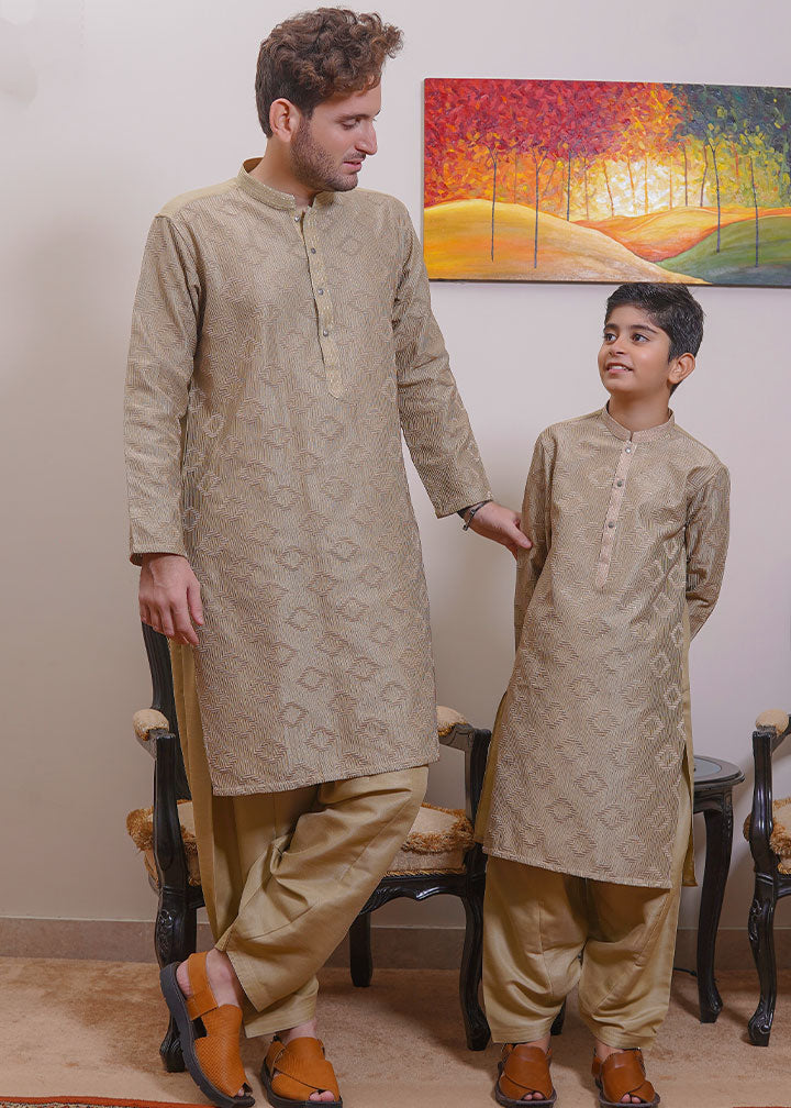 raw silk Shalwar Kameez in Tan brown