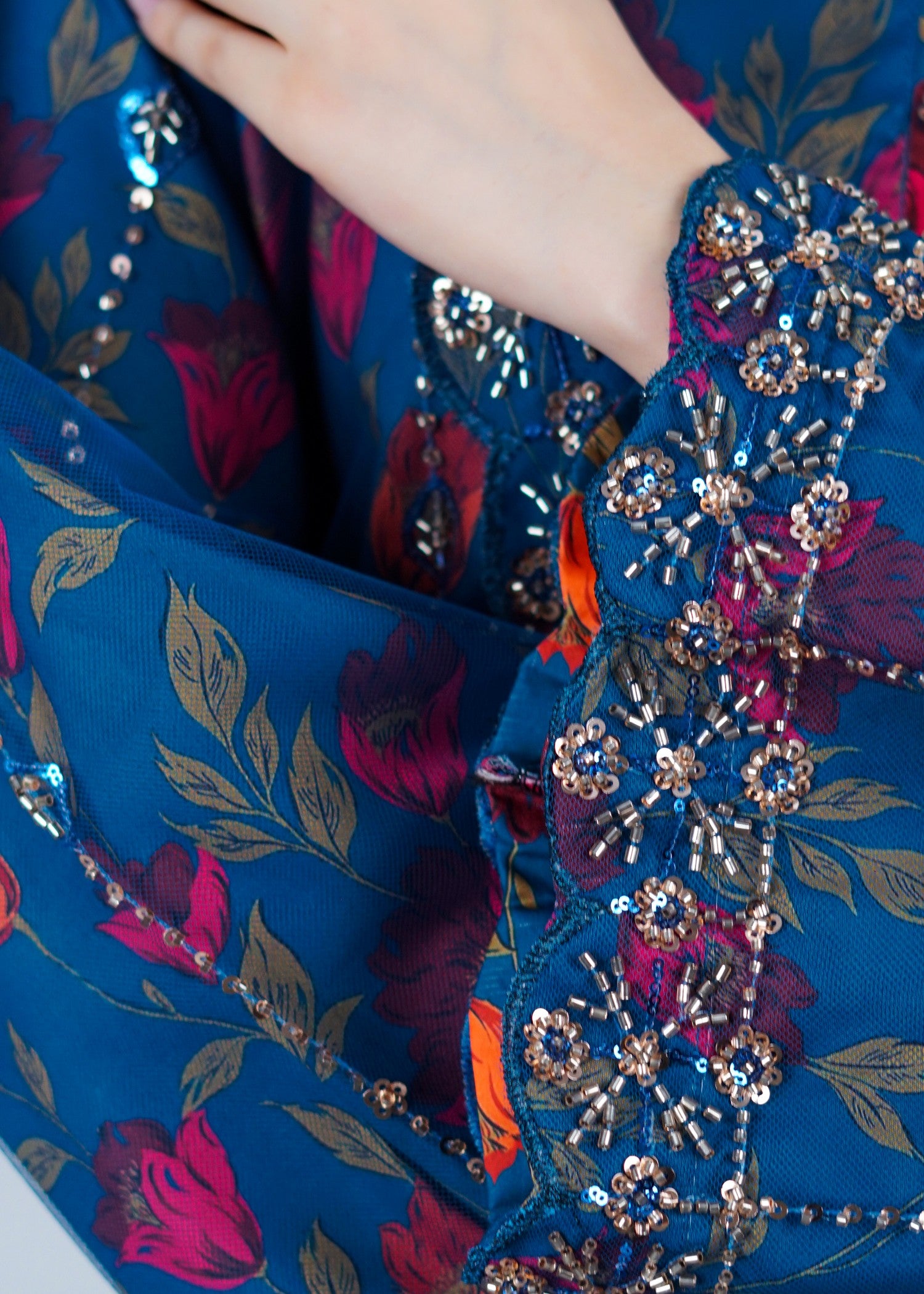 crepe Kurta Set in Ocean blue