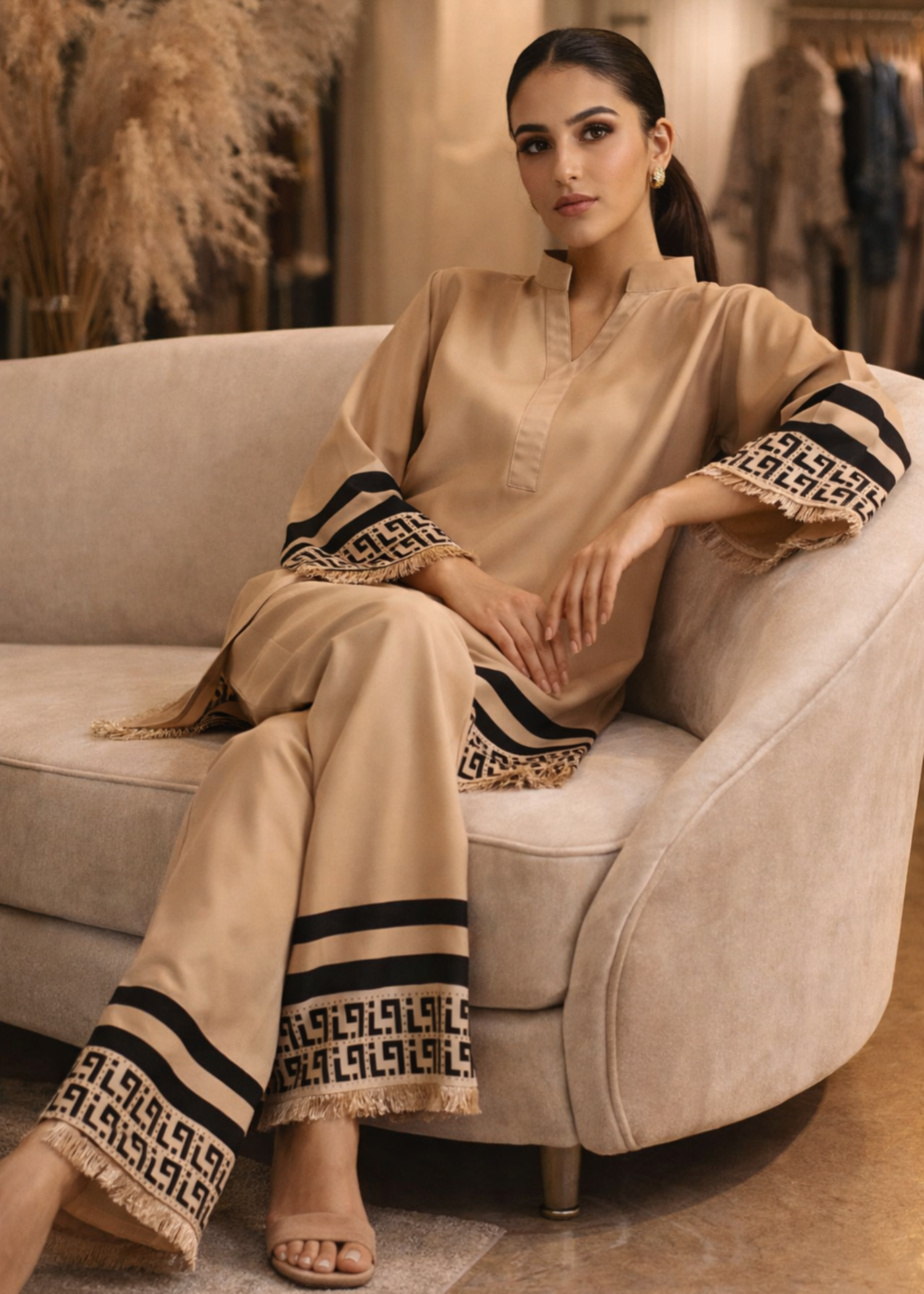 crepe Co Ord Sets in Beige