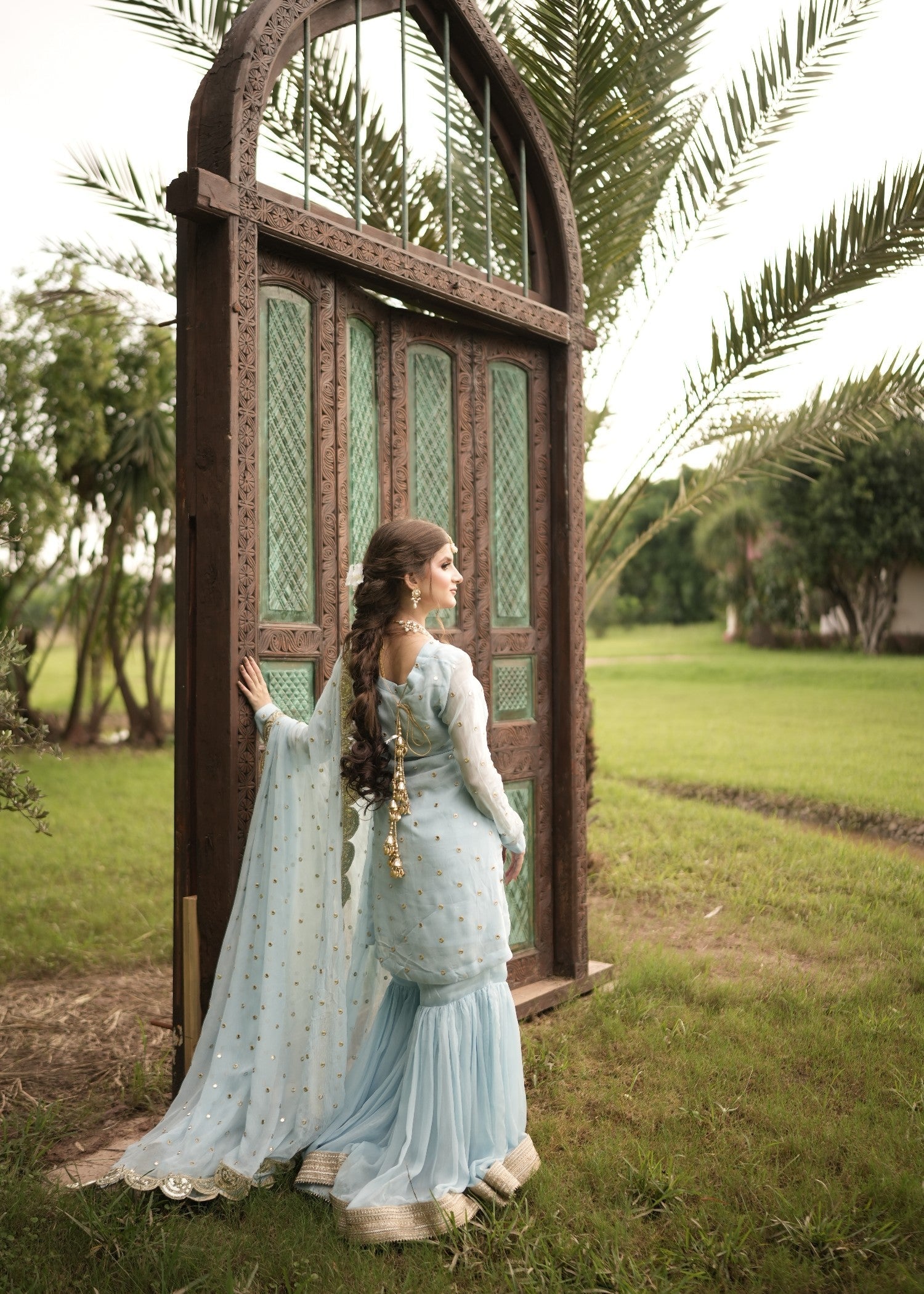 chiffon Gharara in Powder blue