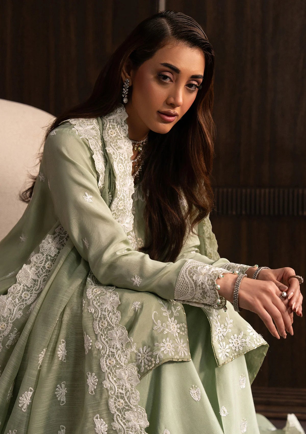 tussar silk Unstitched in Tea green