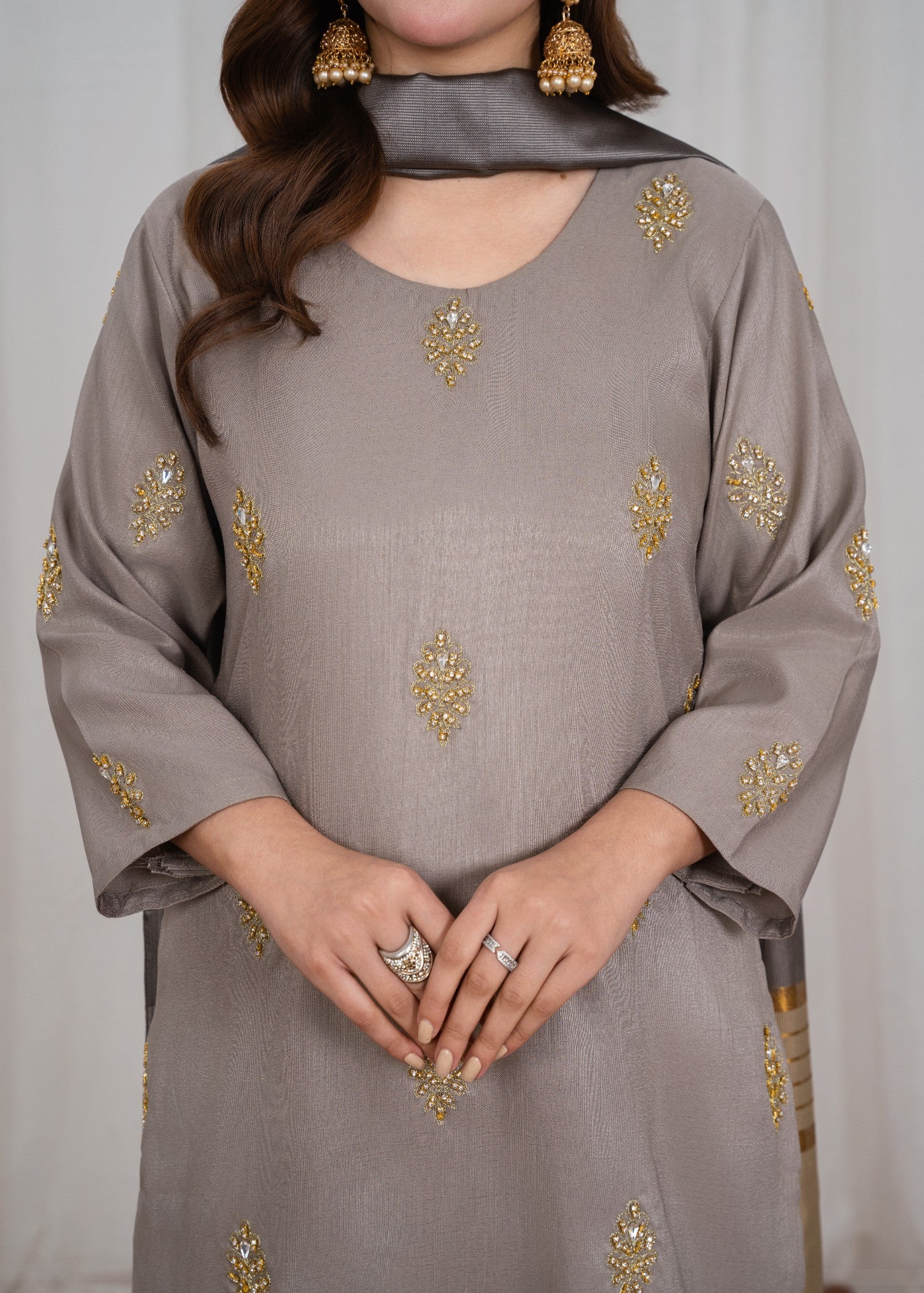 raw silk Kurta Set in Pastel grey