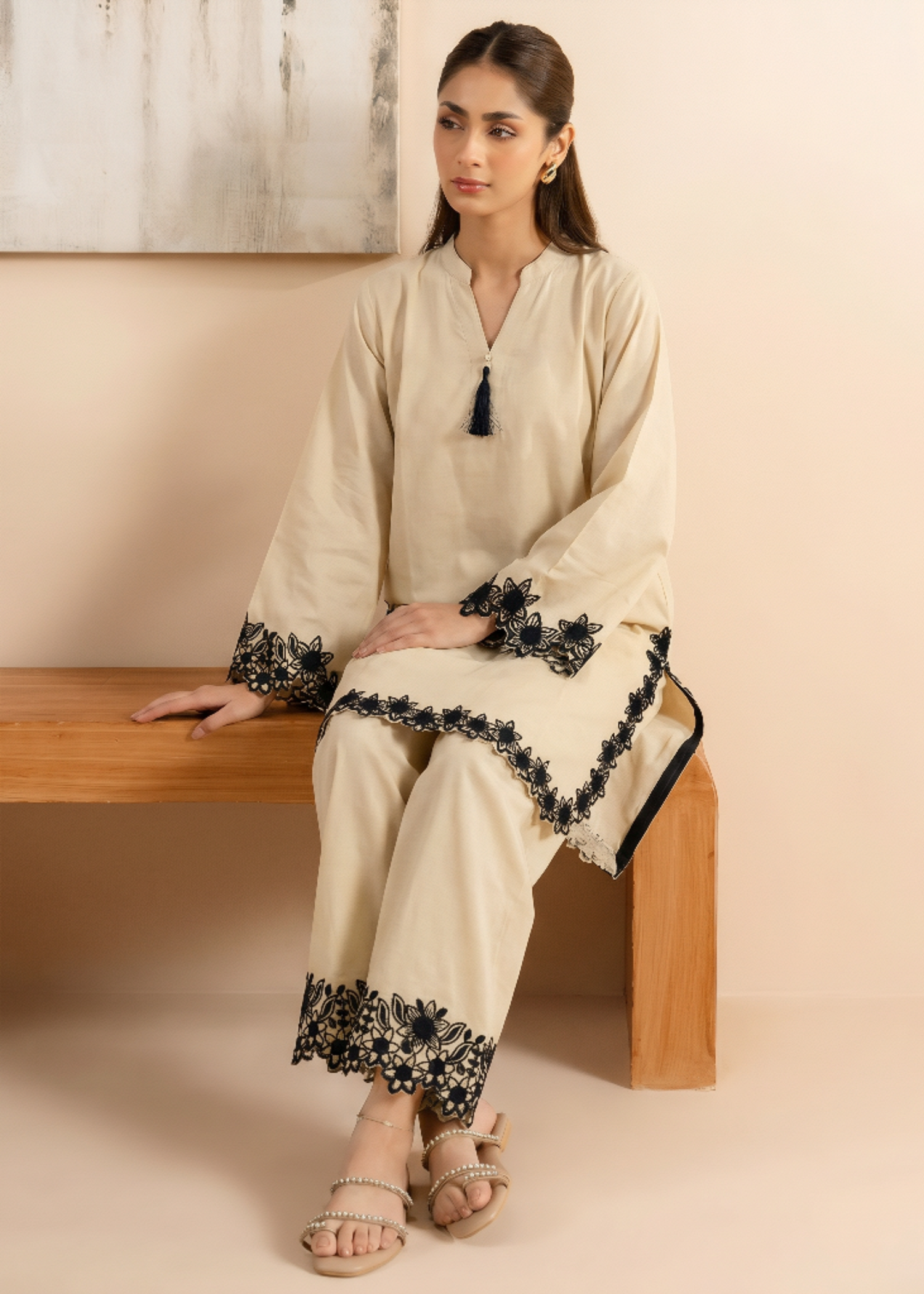 linen Kurta Set in Beige