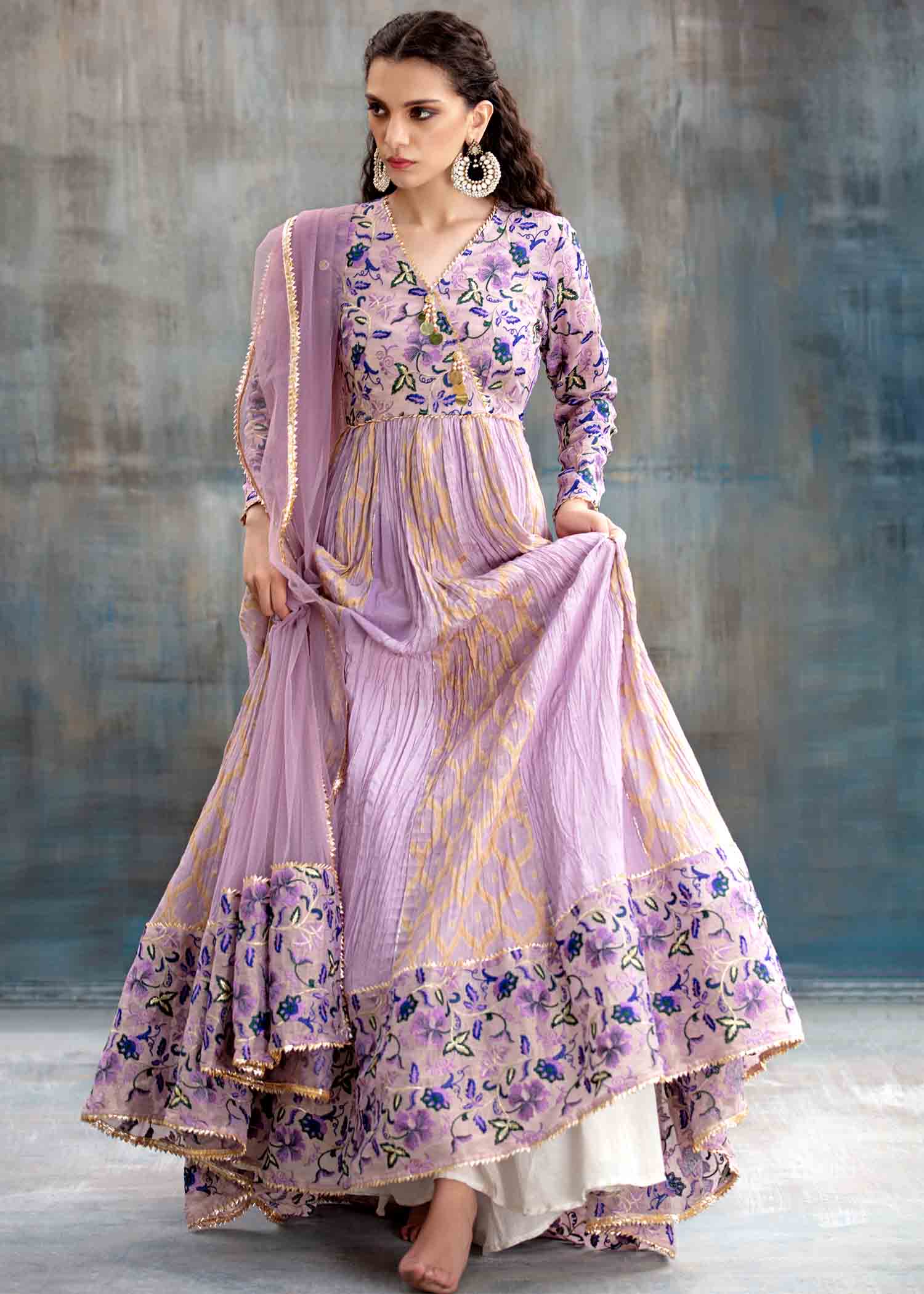 cotton viscose Pishwas in Lilac