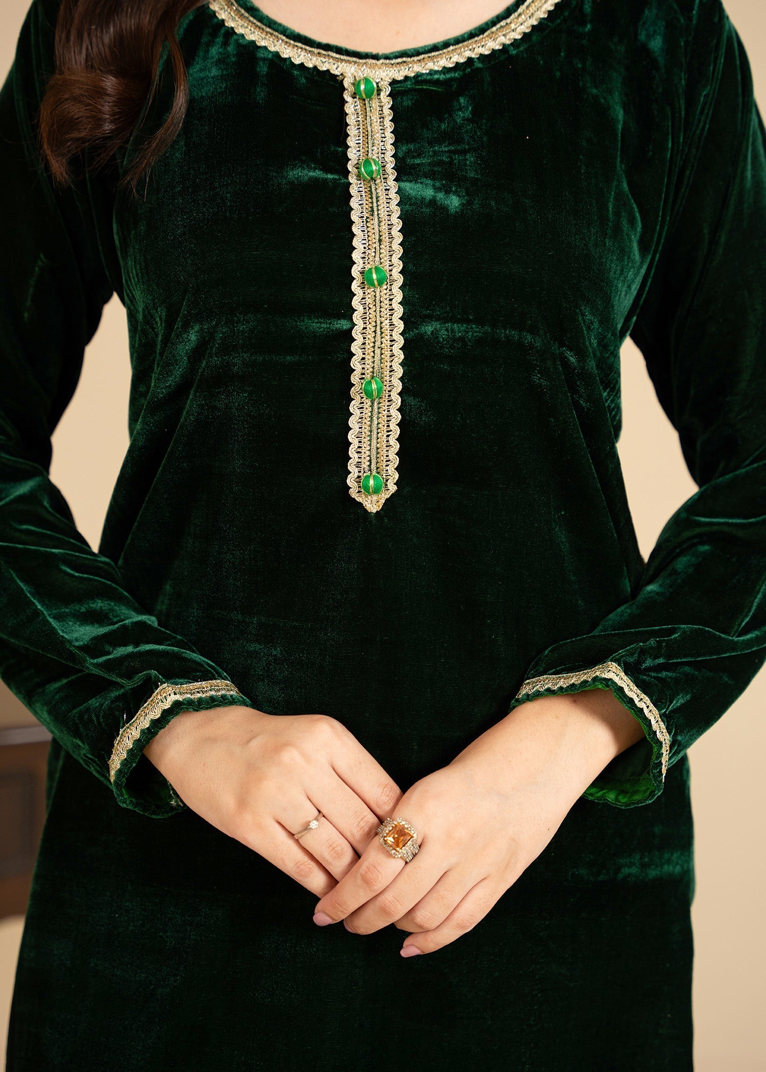 velvet Kurta Set in Dark green