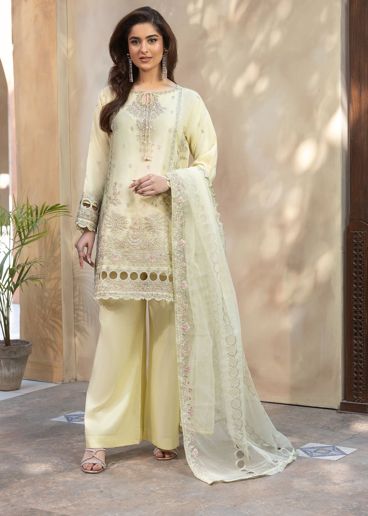 organza Kurta Set in Butter