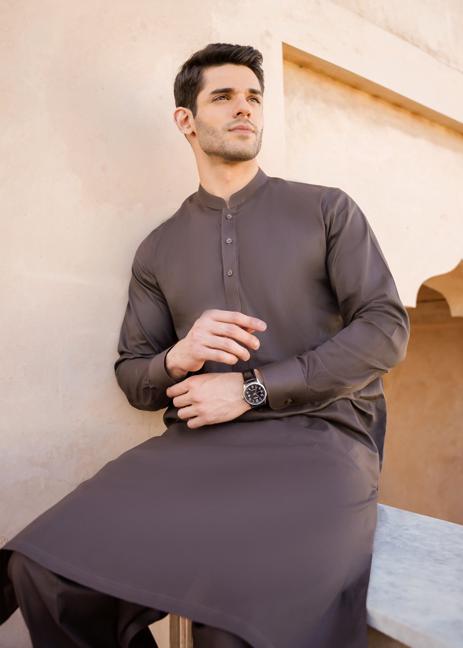 cotton Shalwar Kameez in Chocolate brown