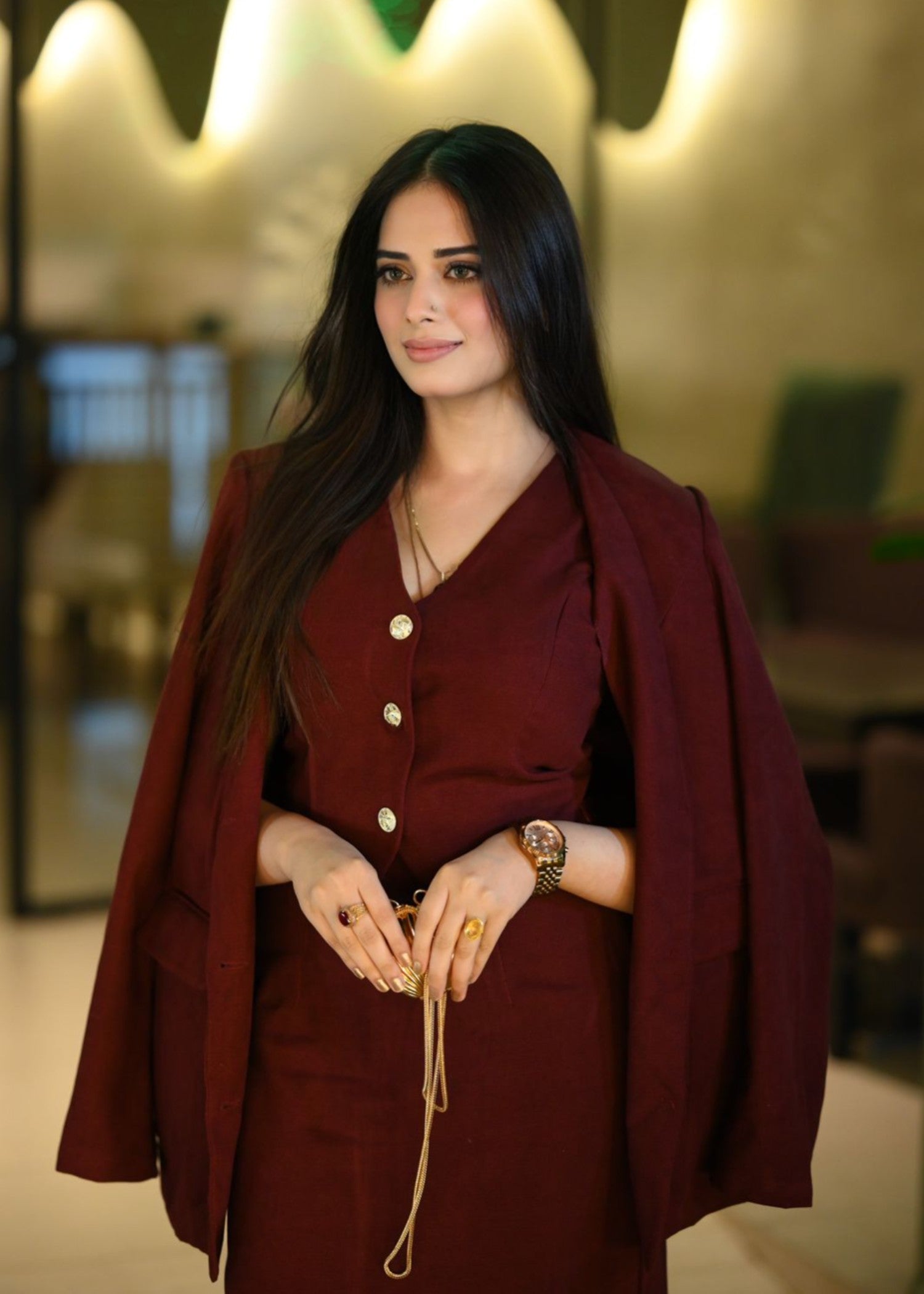 polyester Suits in Burgundy