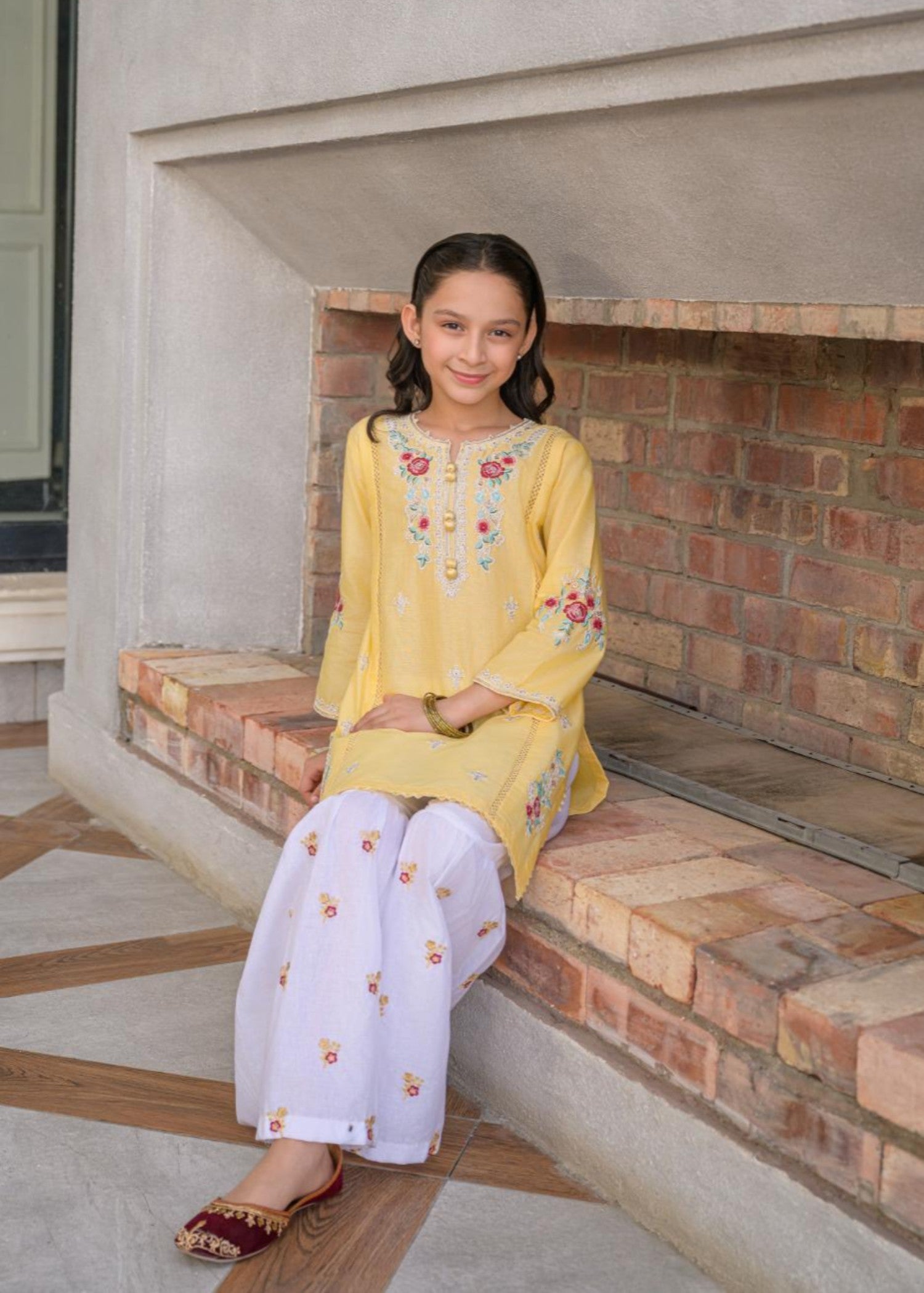lawn Gharara in Lemon