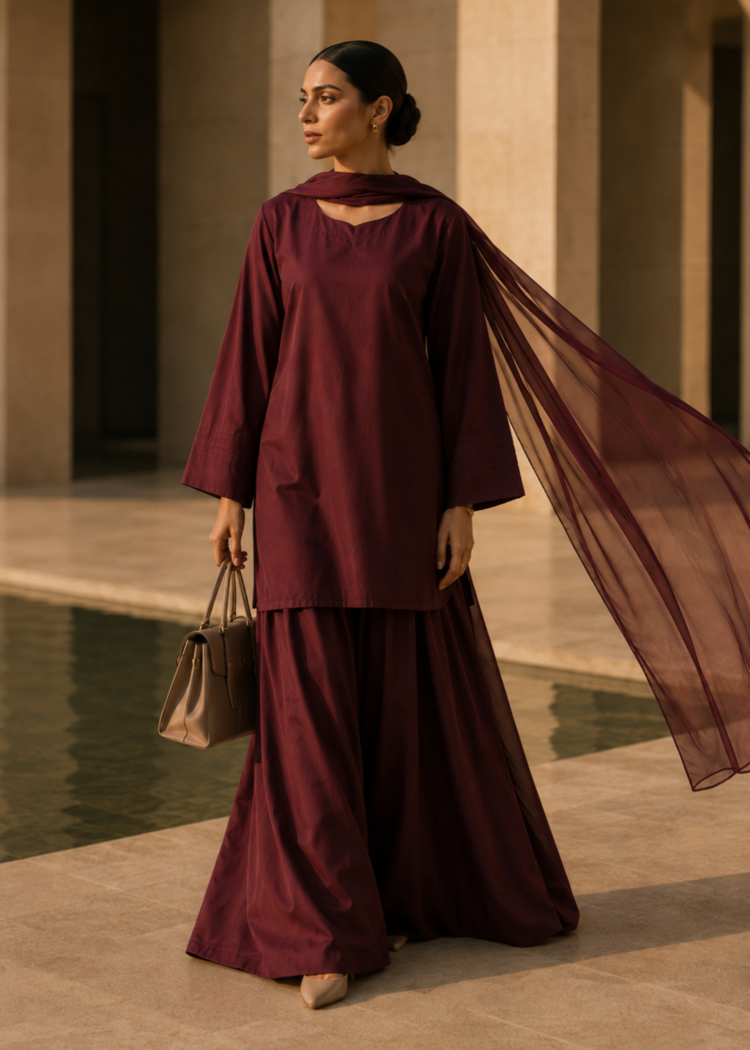 pure cotton Kurta Set in Burgundy