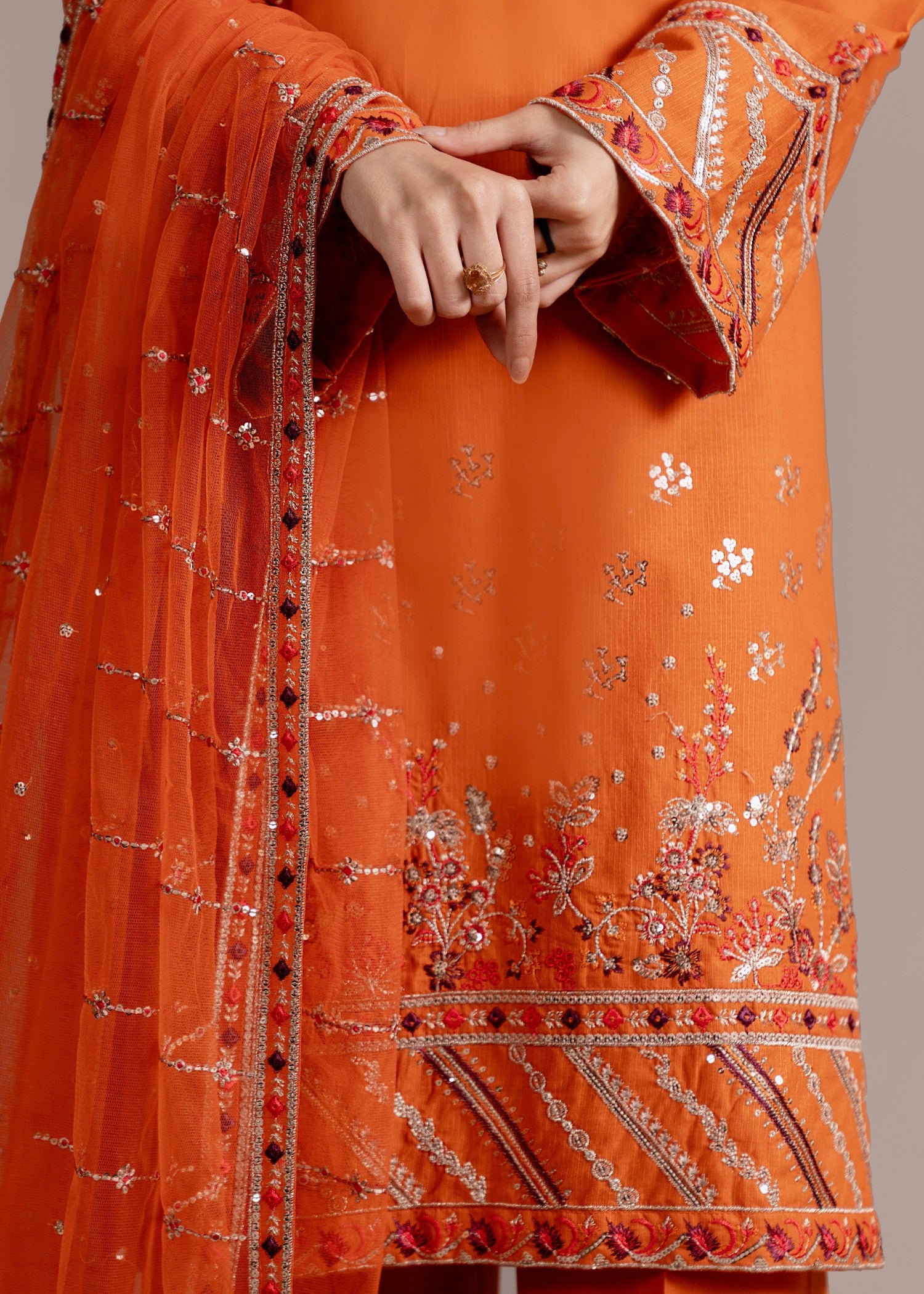 cotton Kurta Set in Orange