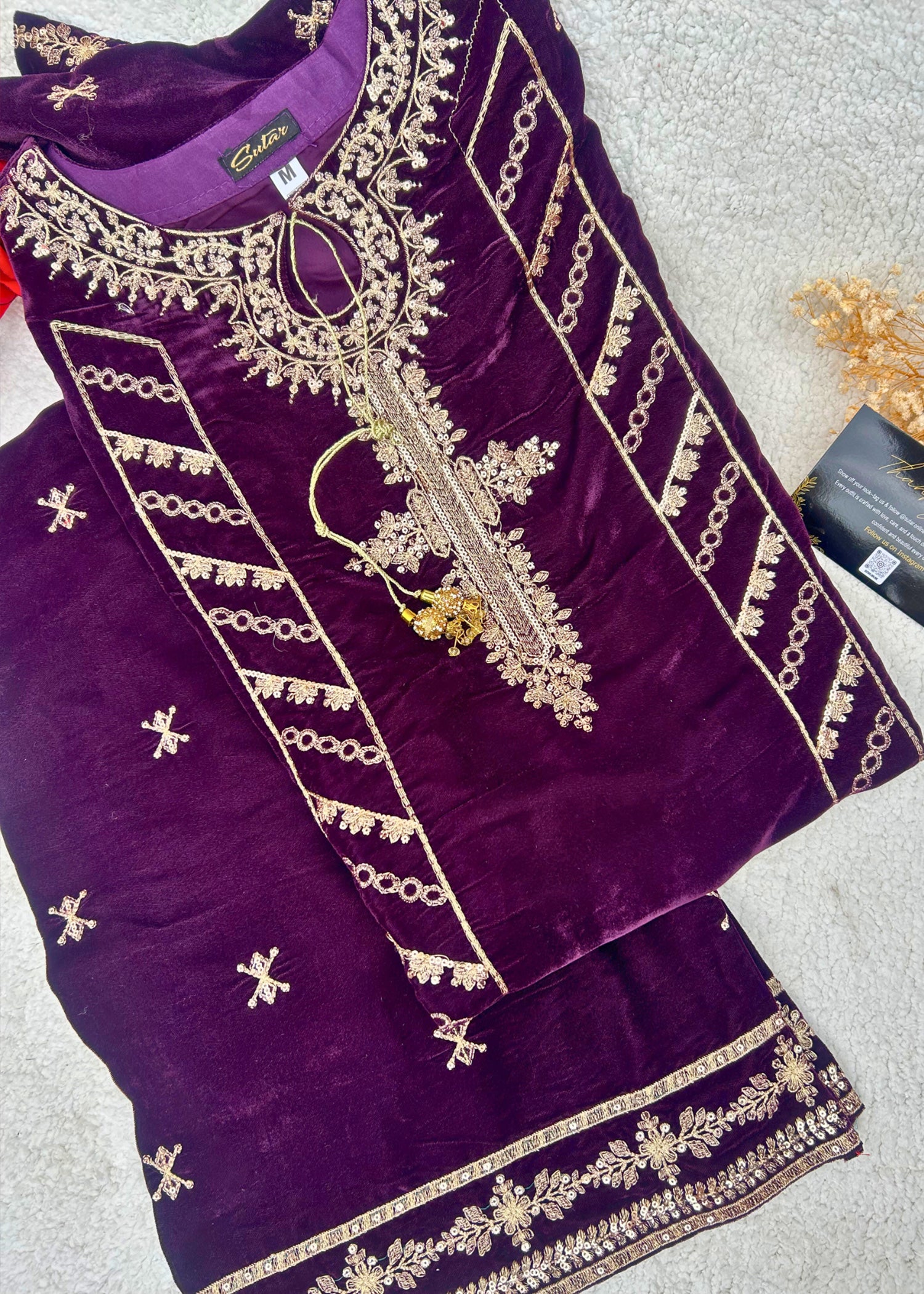 chinese micro velvet 9000 Kurta Set in Deep purple