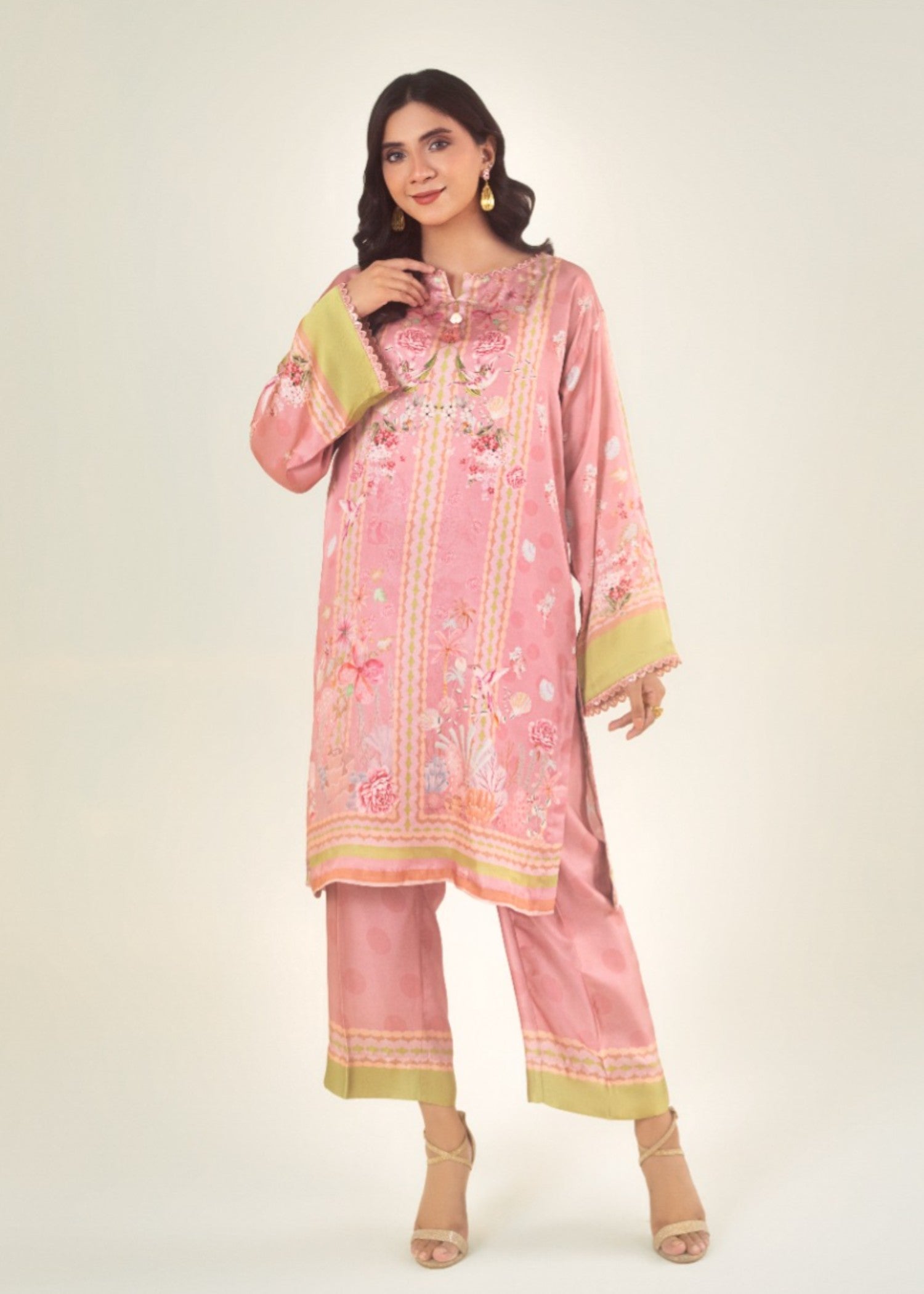 silk Kurta Set in Salmon pink
