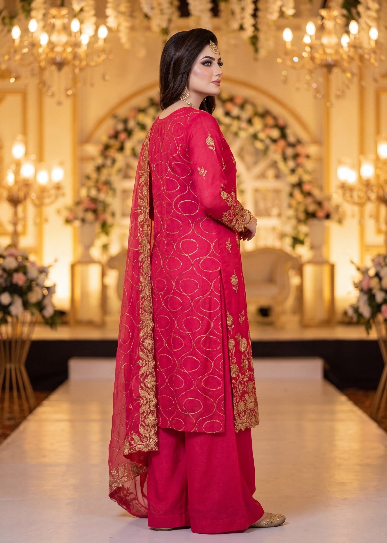 chiffon Unstitched in Hot pink