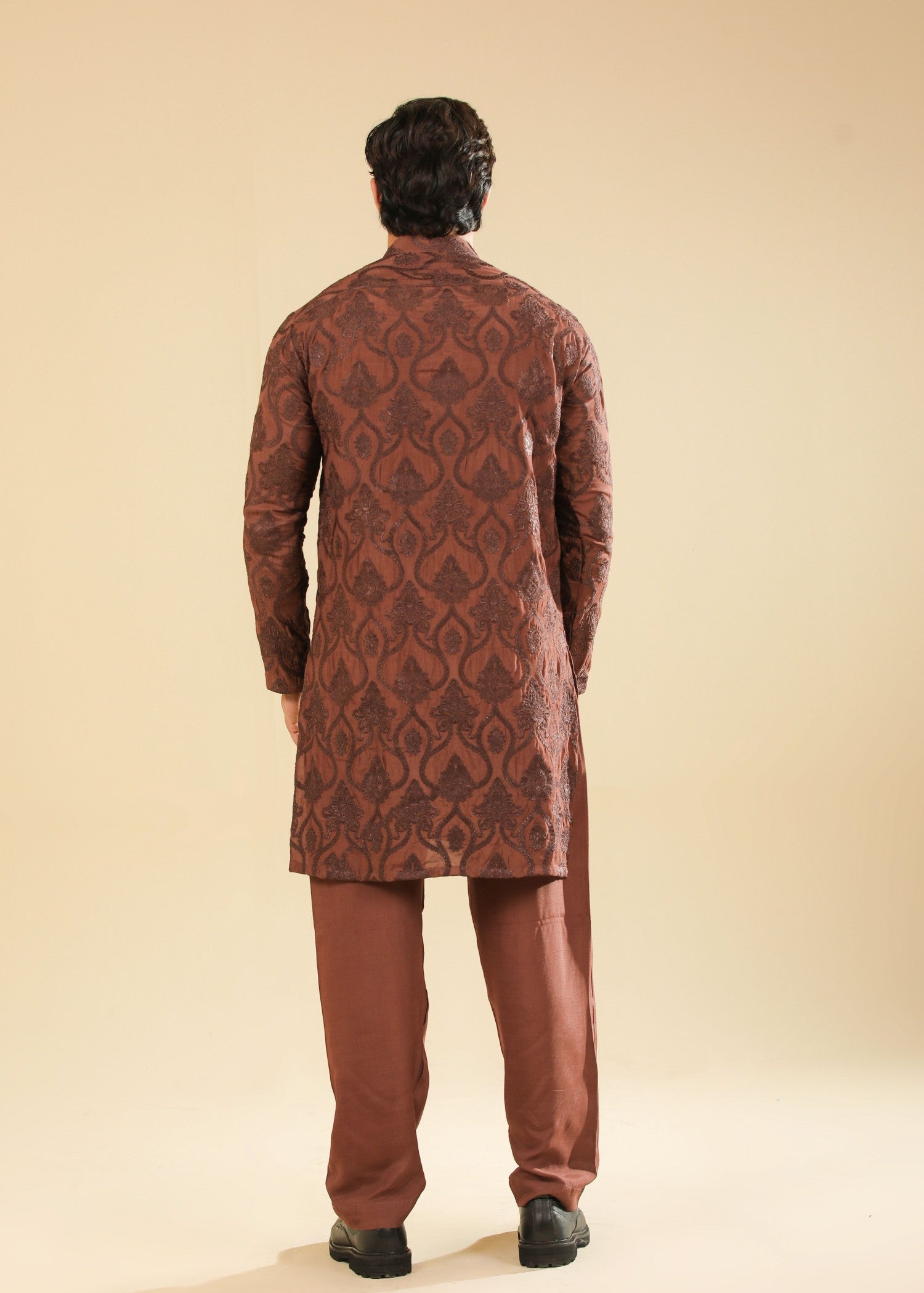 raw silk Kurta Set in Mocha brown