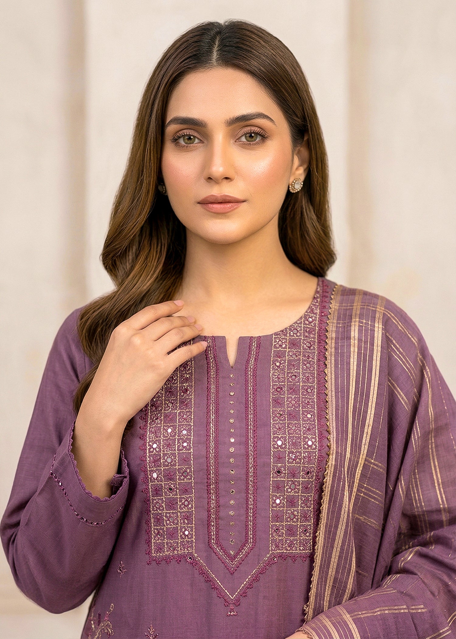 lawn Kurta Set in Lavender grey