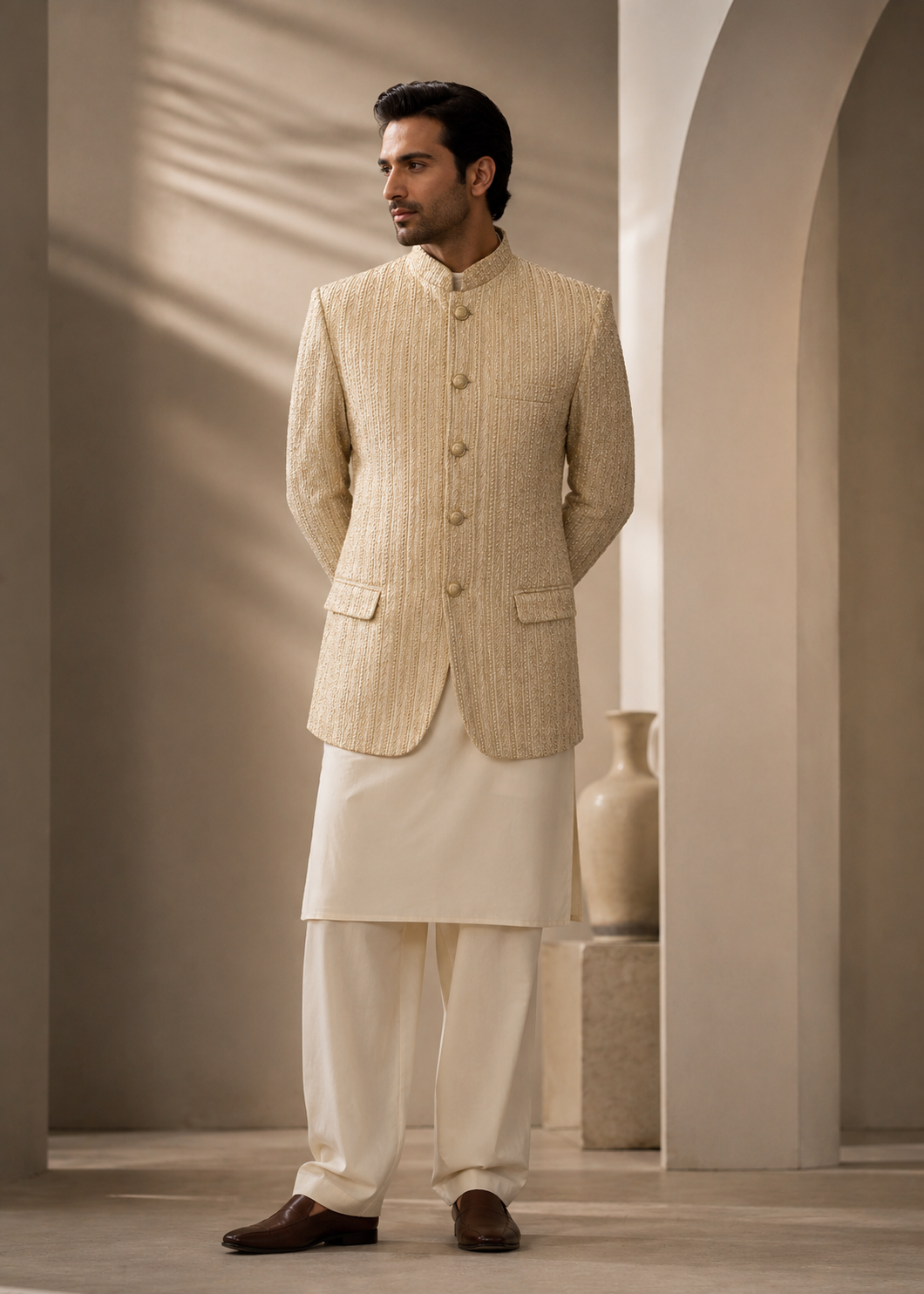 raw silk Prince Coat in Champagne
