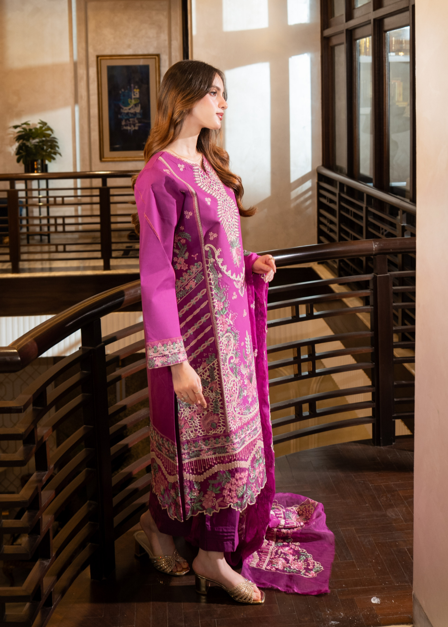 lawn Kurta Set in Magenta