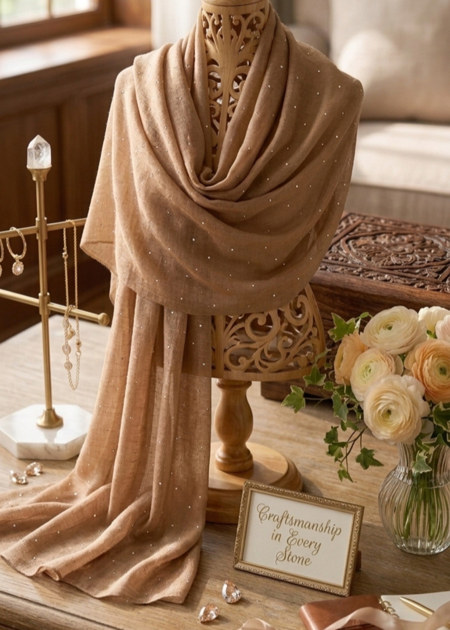 slub lawn Hijab in Camel brown