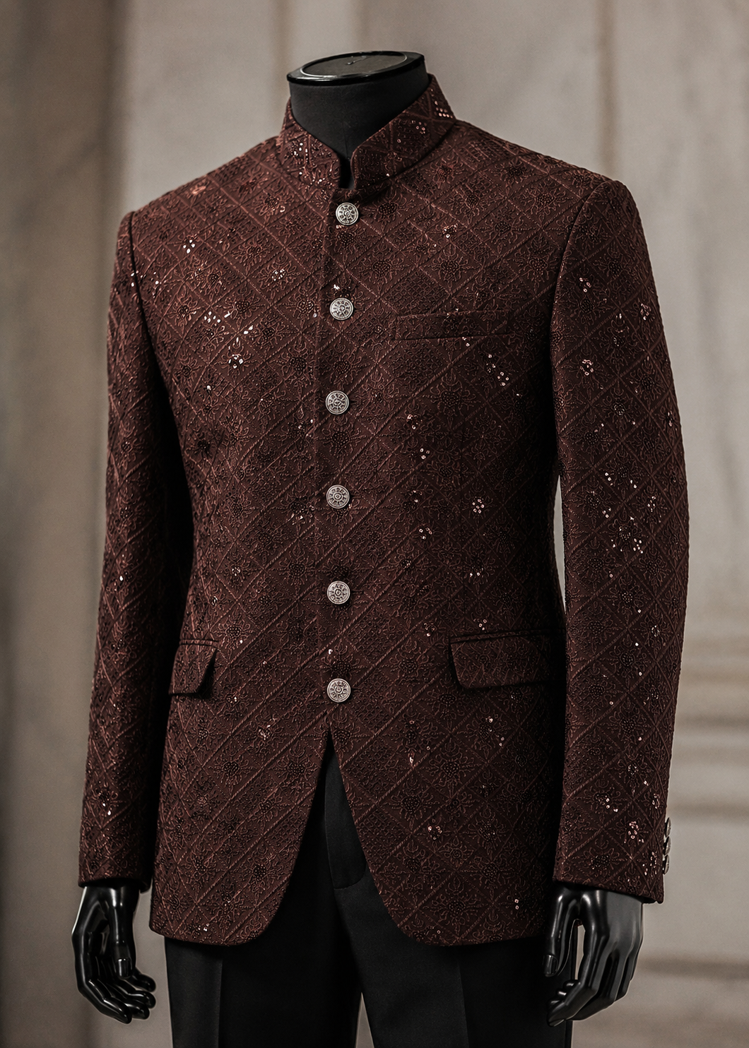 raw silk Prince Coat in Dark brown