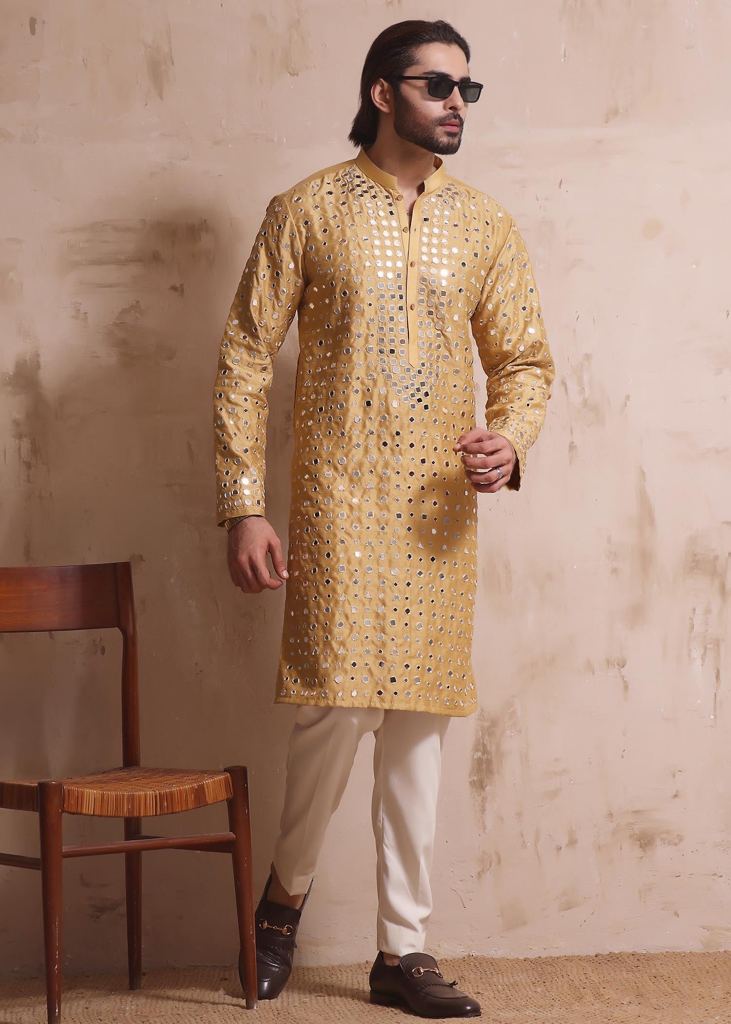 raw silk Kurta in Gold
