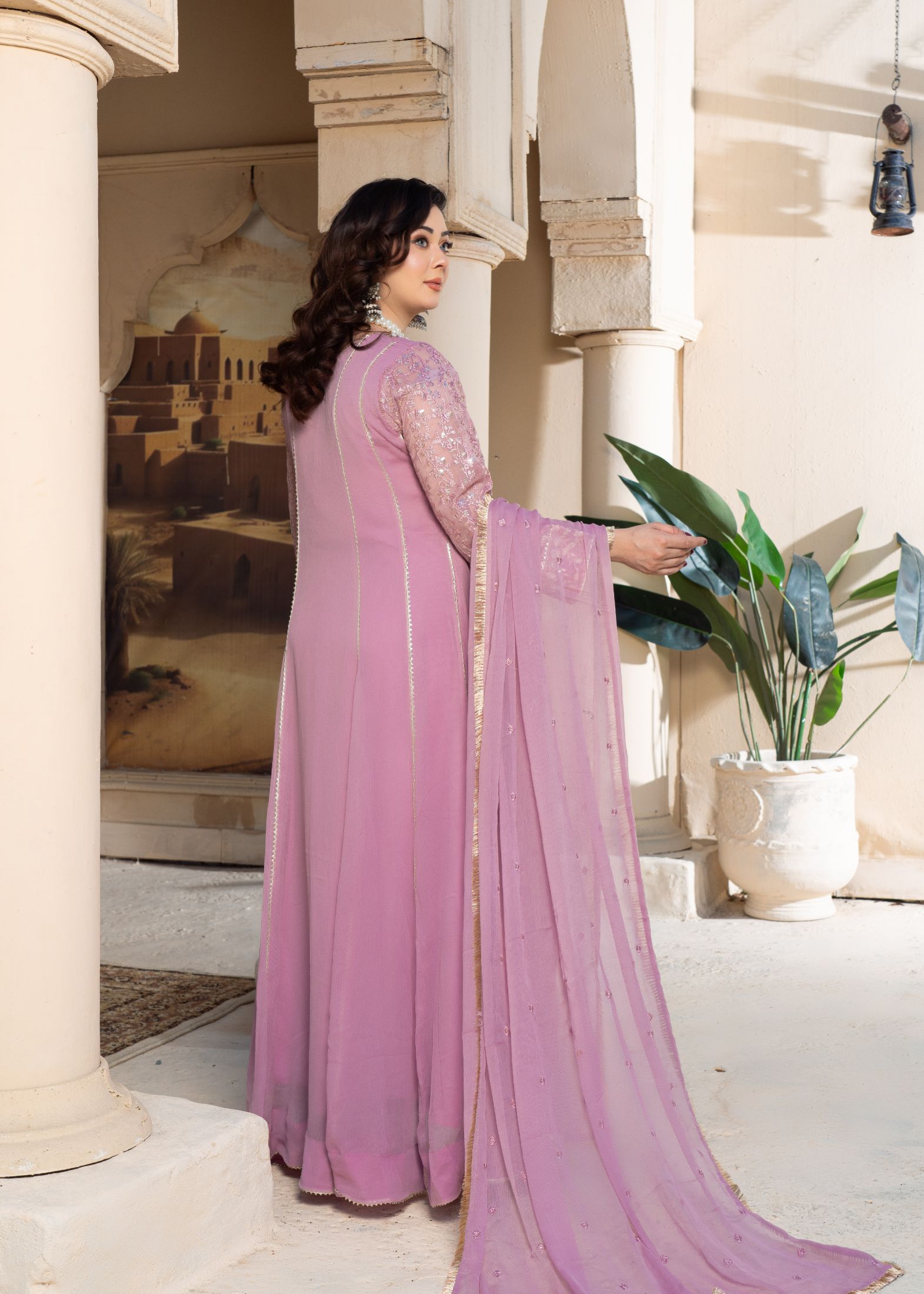 chiffon Anarkali in Lilac