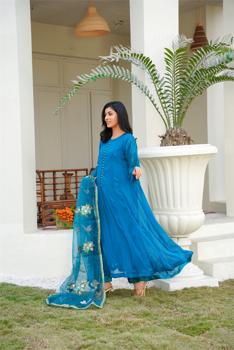 bemberg crinkle chiffon Maxi in Blue