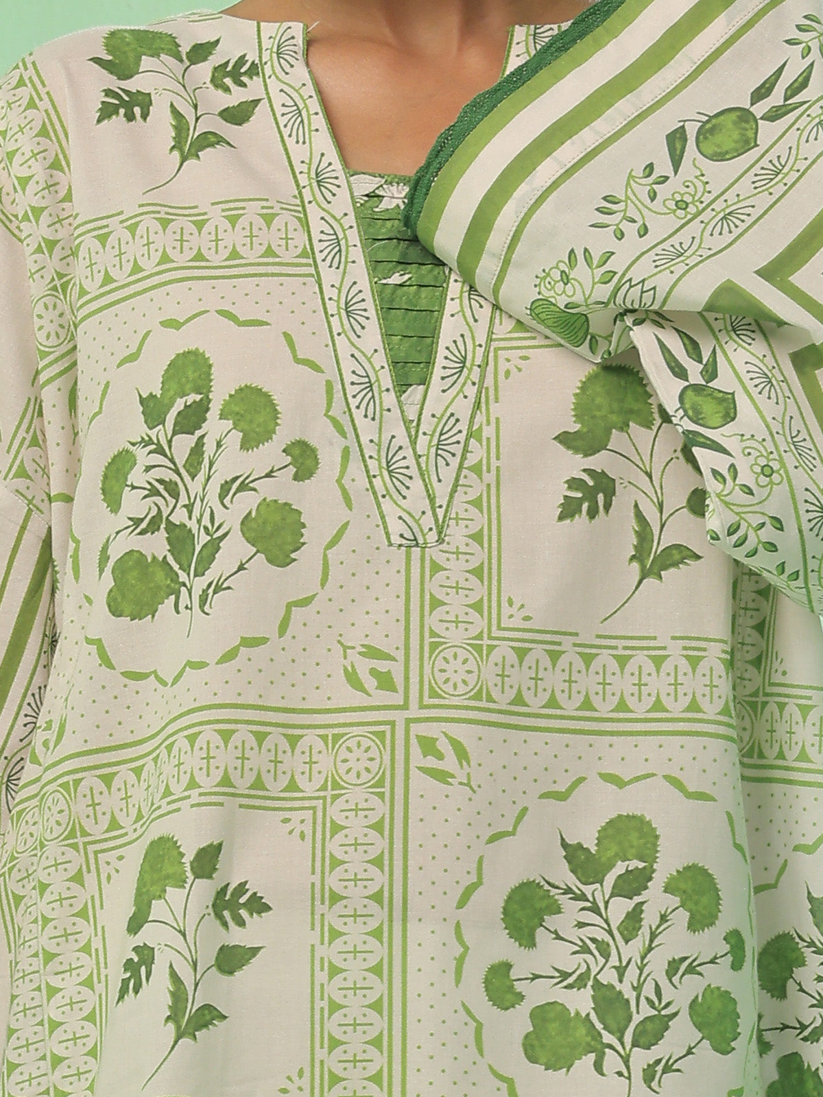 ribbed lawn Kurti in Lawn green