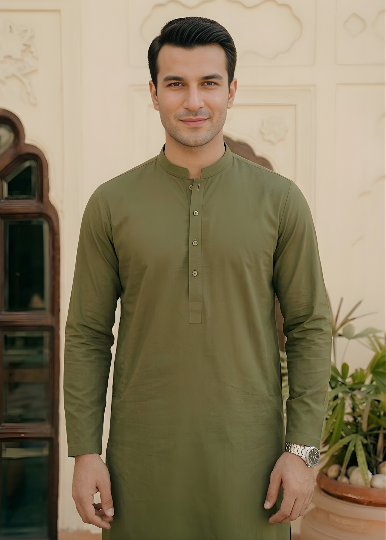 cotton Kurta Set in Olive green by Pinstripe