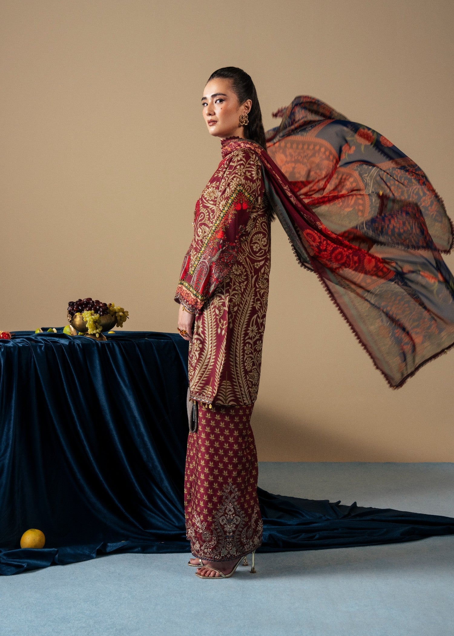 poly silk Kurta Set in Maroon