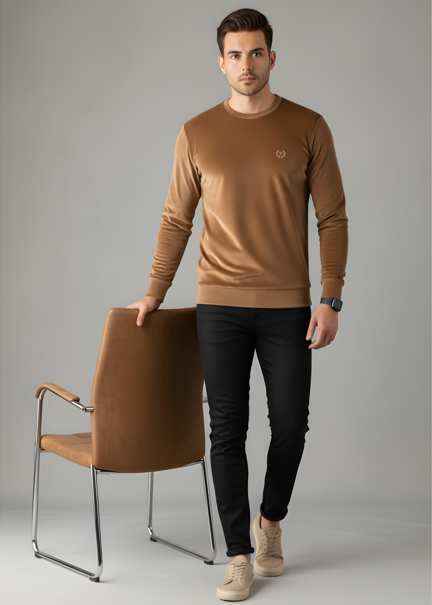 pinwale corduroy Sweatshirt in Camel brown