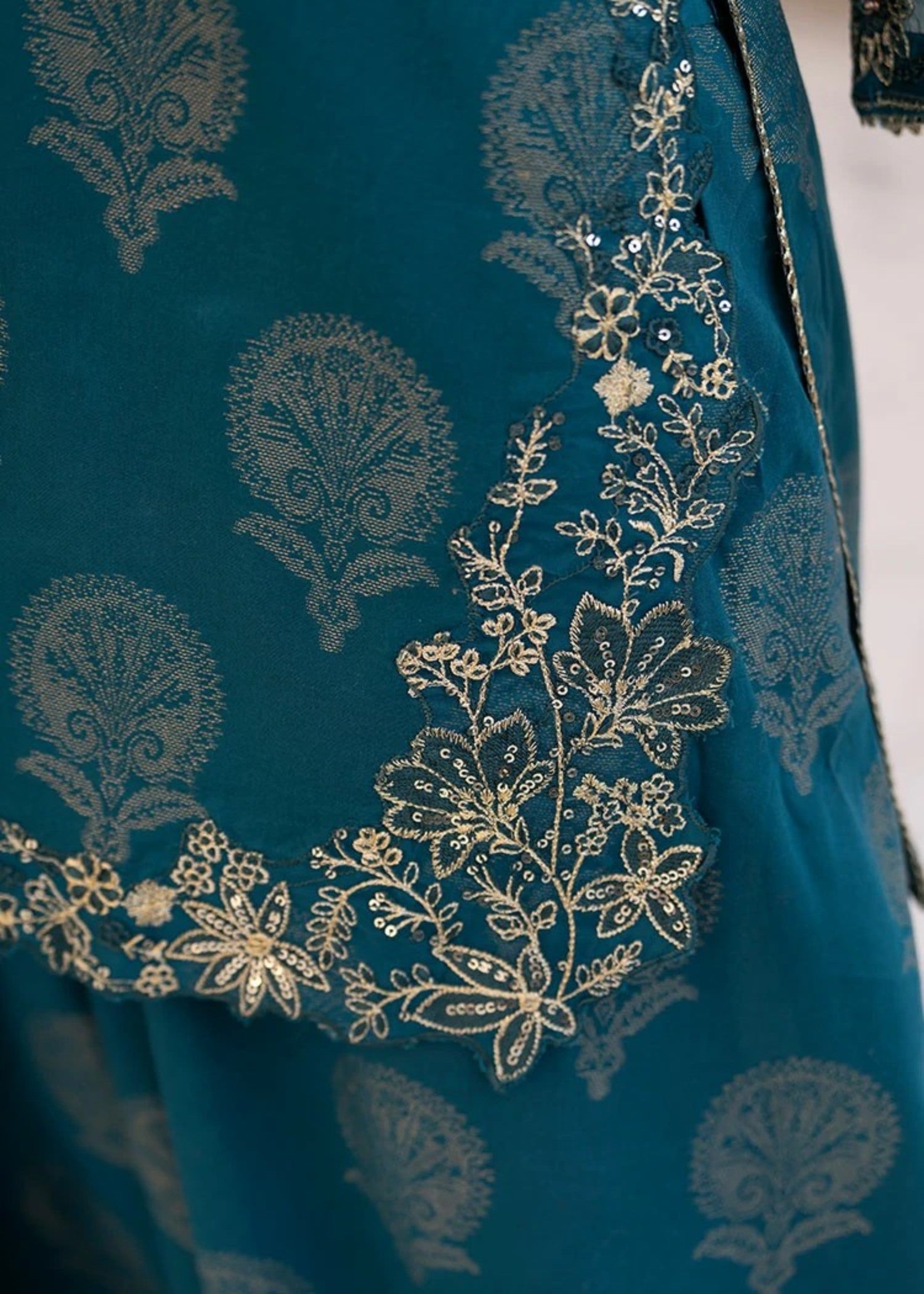 jacquard Kurta Set in Teal