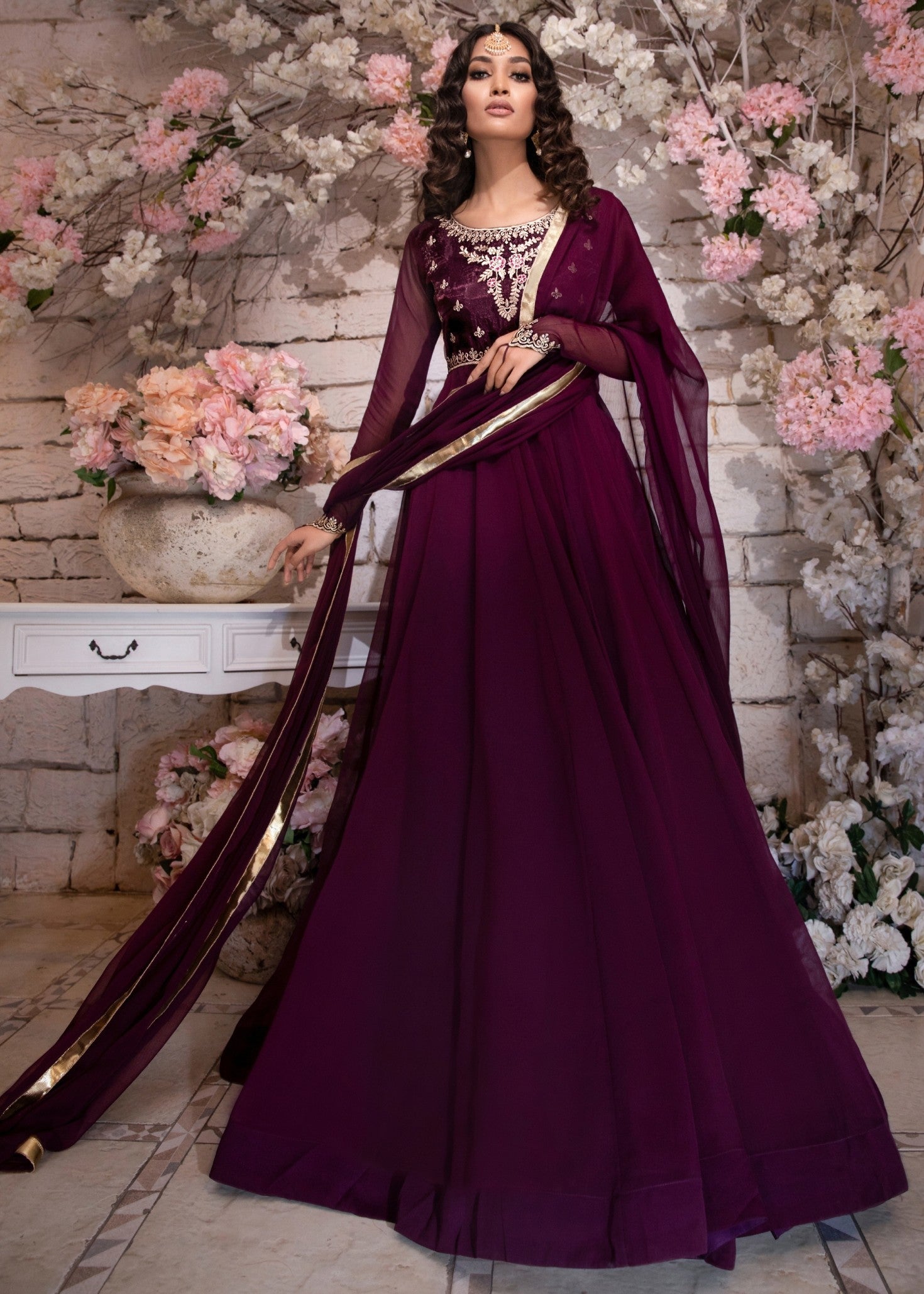 chiffon Pishwas in Pansy