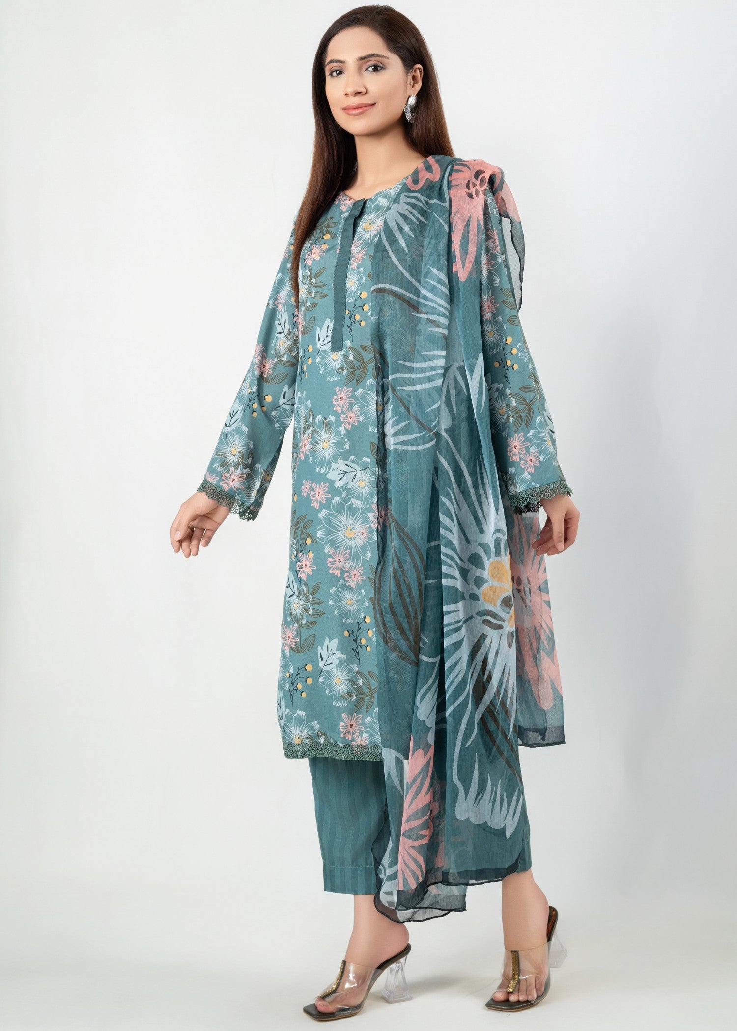 satin Unstitched in Sea green