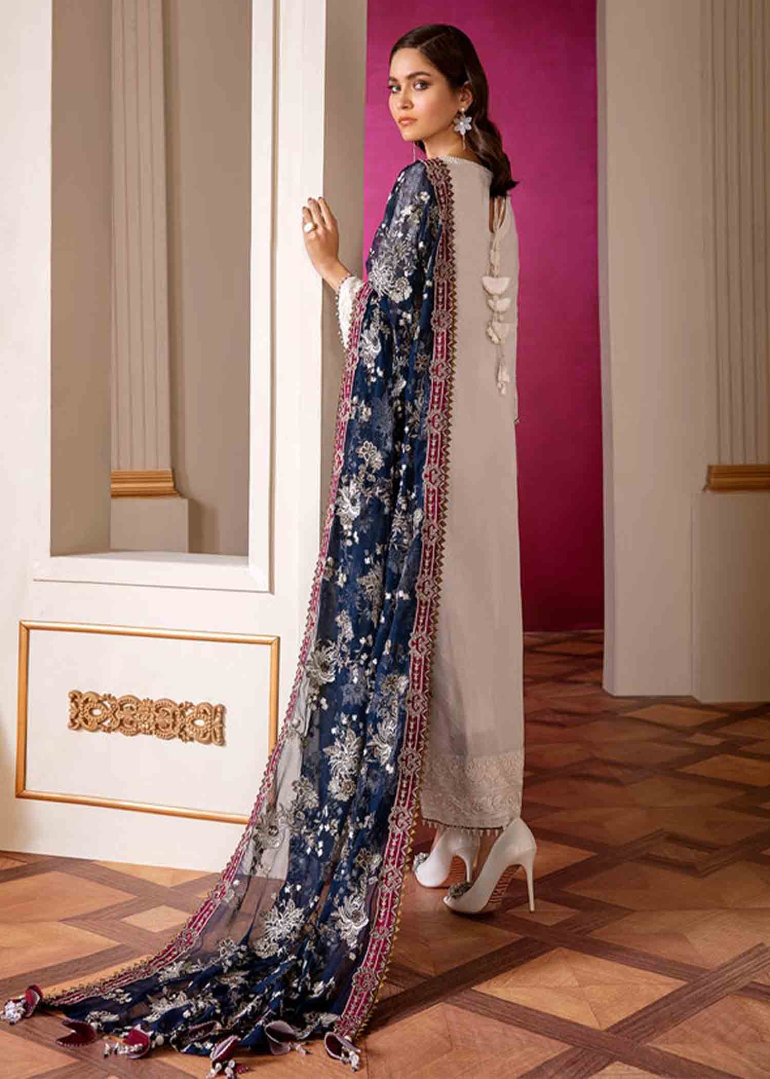 chiffon Unstitched in Pearl white