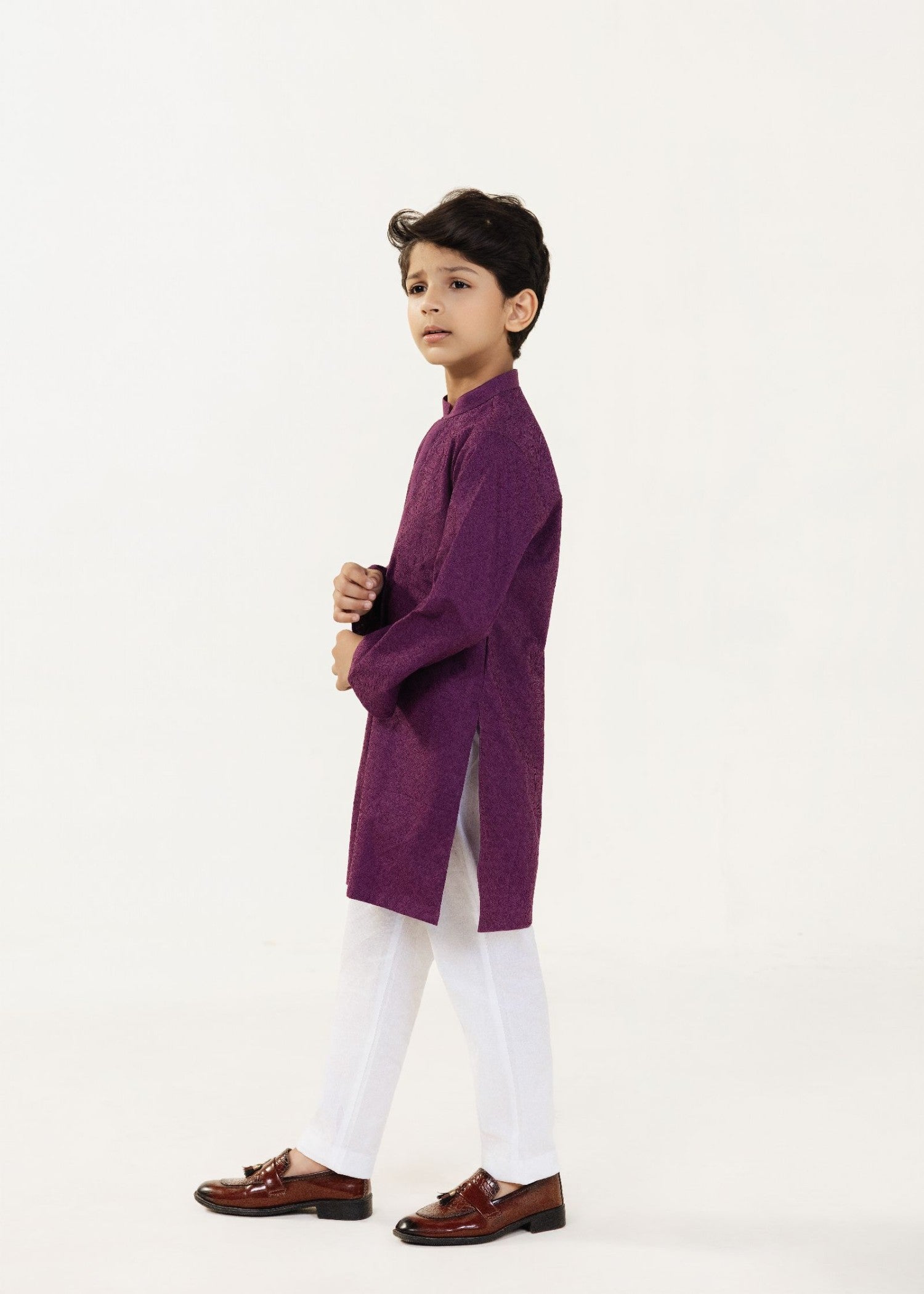 schiffli Kurta Set in Purple
